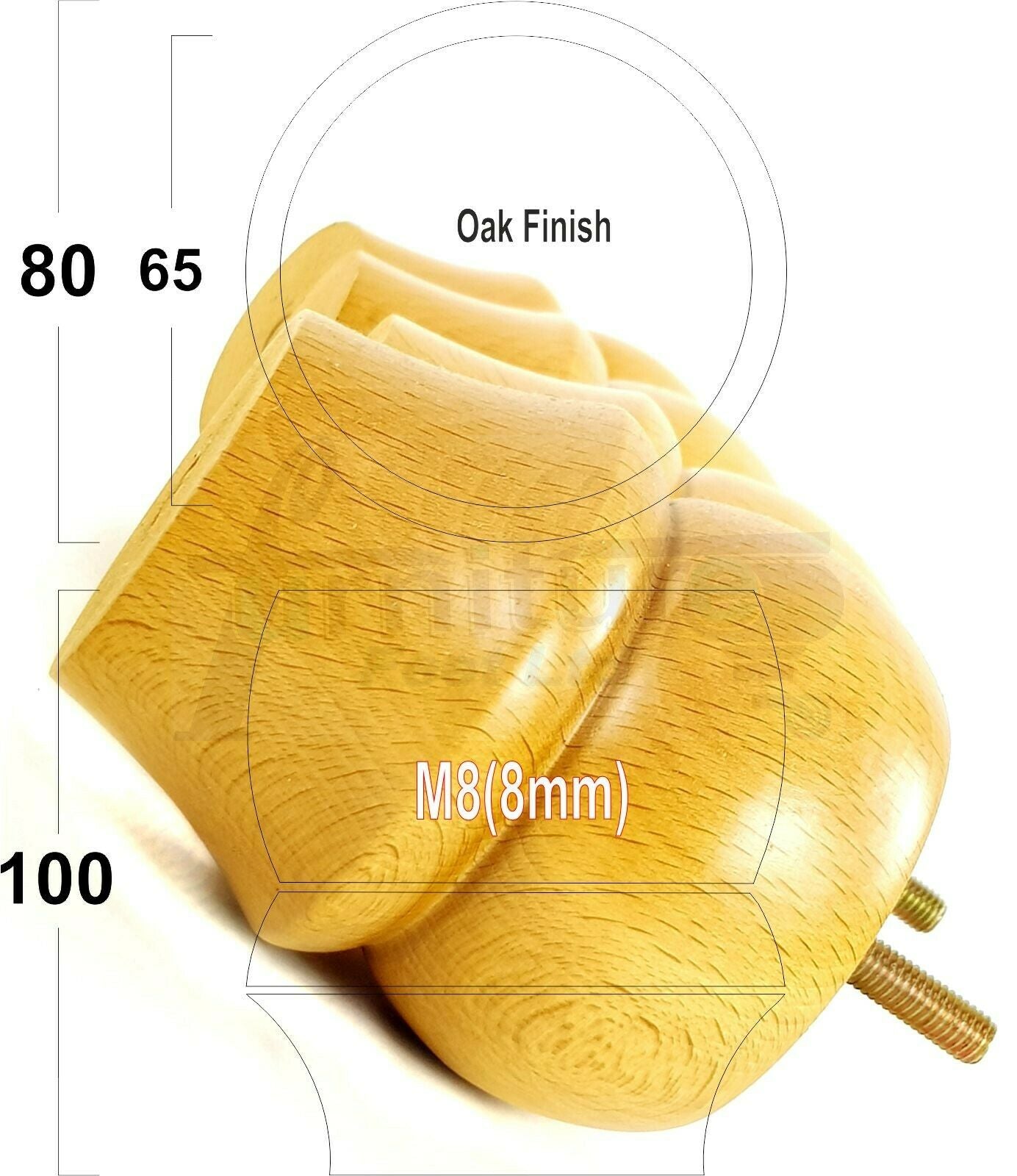 Set Of 4 Solid Wood Turned Furniture Legs Replacement Bun Feet 100mm High 8mm Thread  