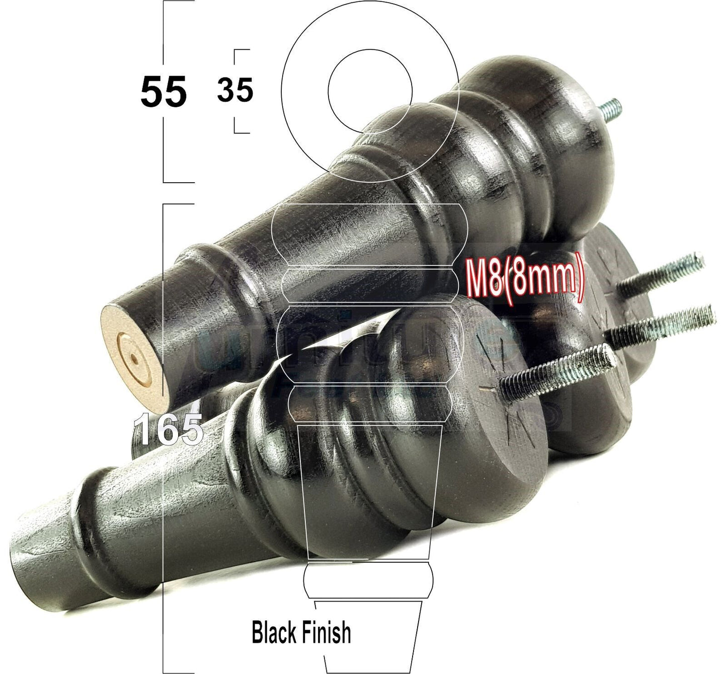 4 Wood Turned Furniture Legs Replacement Bun Feet 165mm High Multiple Colours 6.5 Inches Chairs Stools Sofa's Beds Settee Cabinets M8