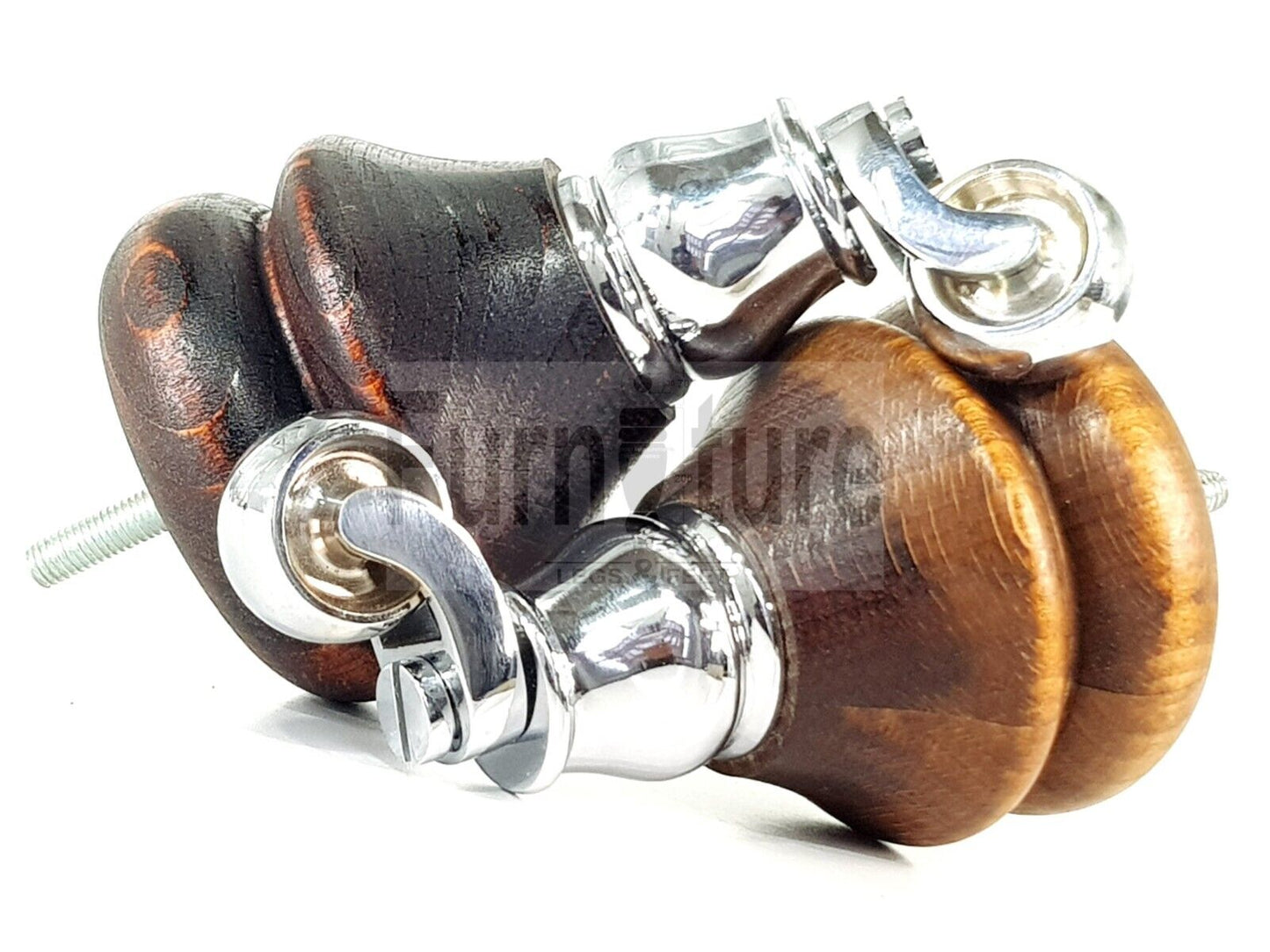 Set Of 4 Turned Furniture Wood Feet Chrome Castors 140mm Sofas Chairs Settee Cabinets Beds M8(8mm)