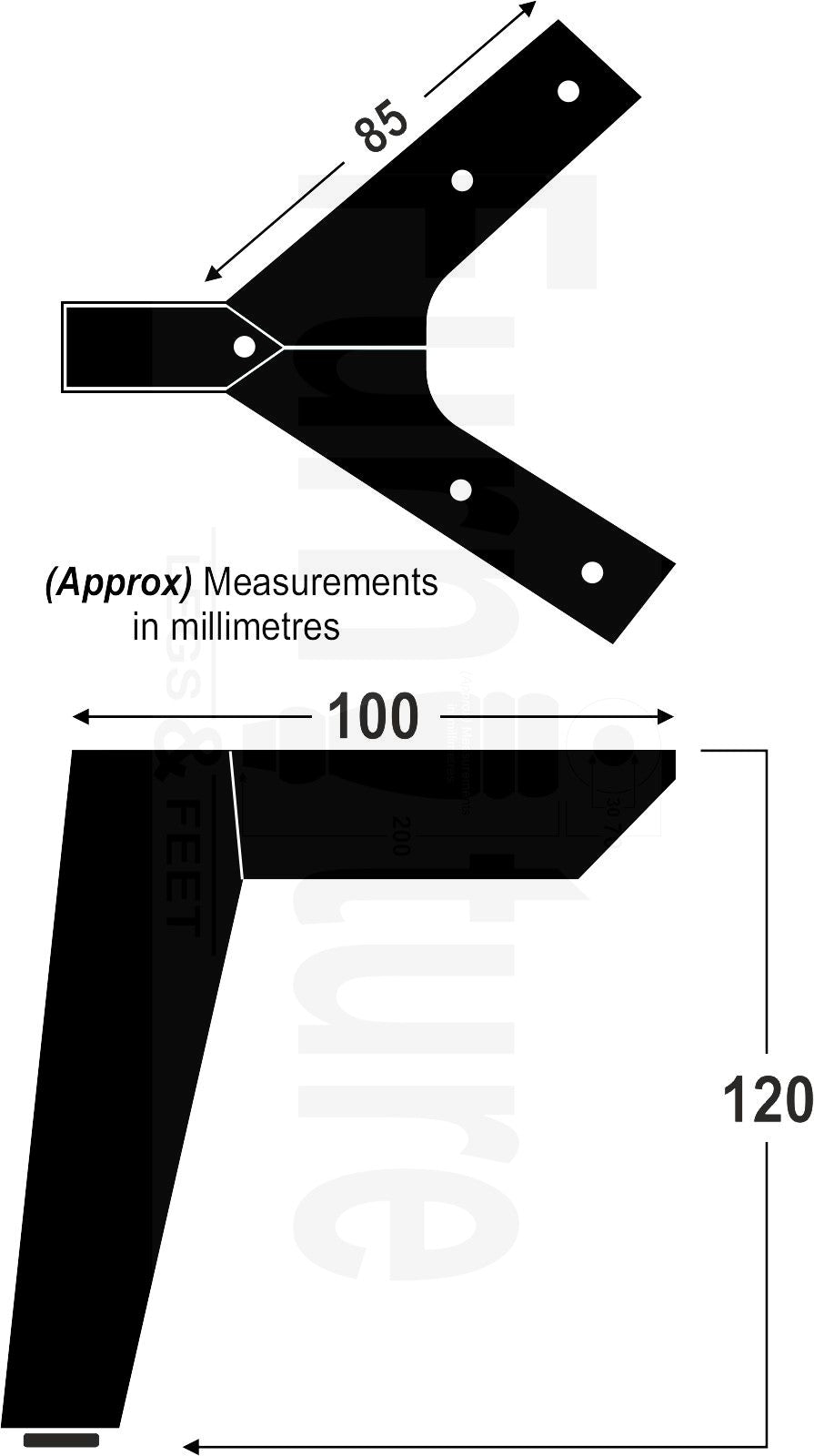 4 Metal Corner Feet Replacement Furniture Legs Black Finish 120mm High