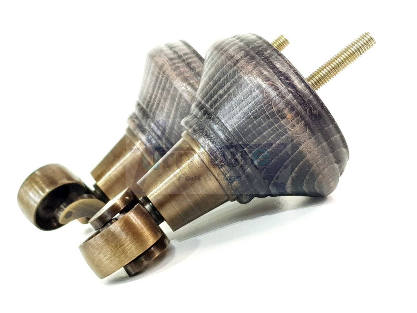 4x Black Washed Wooden Furniture Sofa Legs M8 With Castors Replacement Chair Settee Feet 115mm - 125mm High