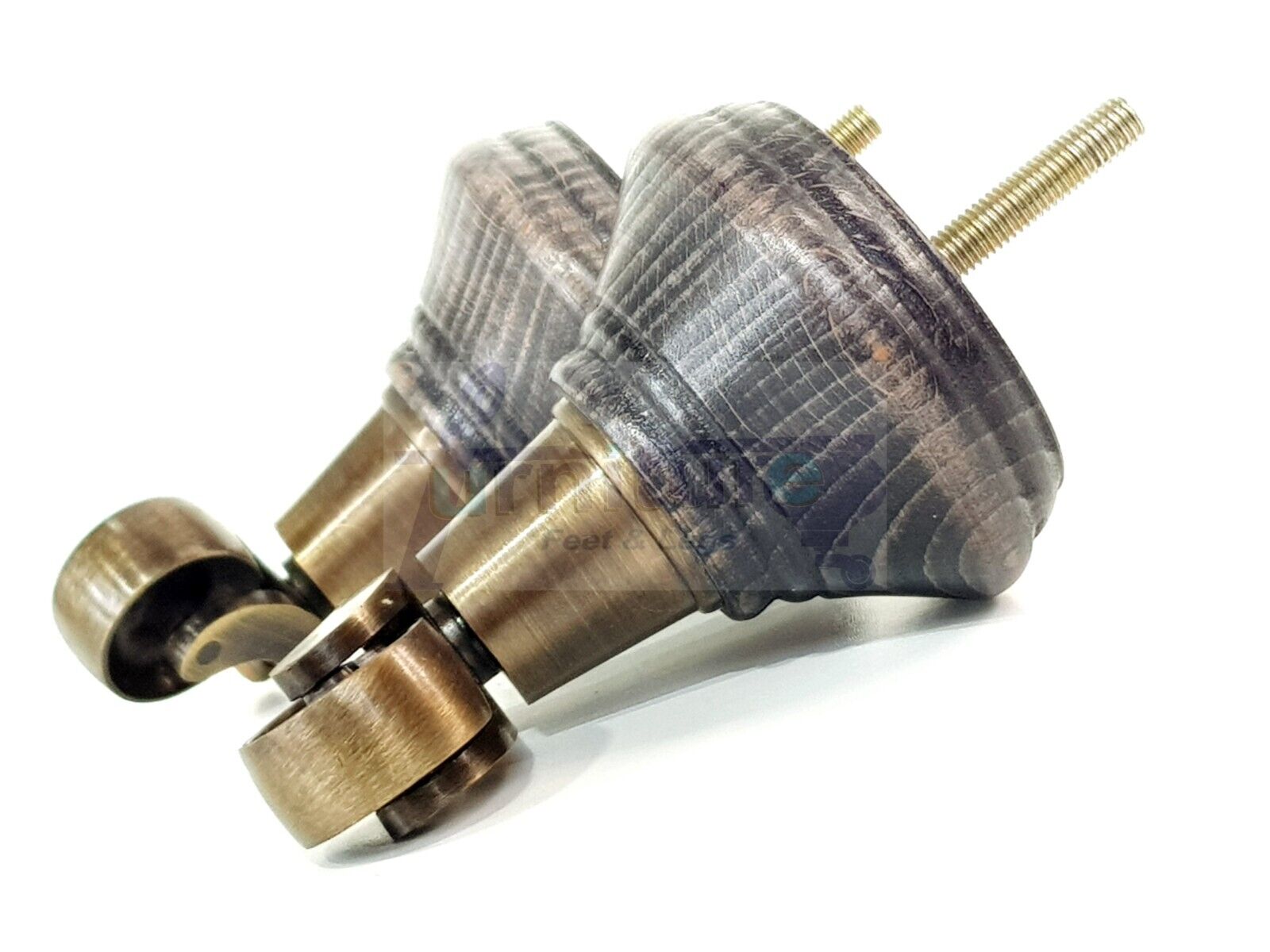 4x Black Washed Wooden Furniture Sofa Legs M8 With Castors Replacement Chair Settee Feet 115mm - 125mm High