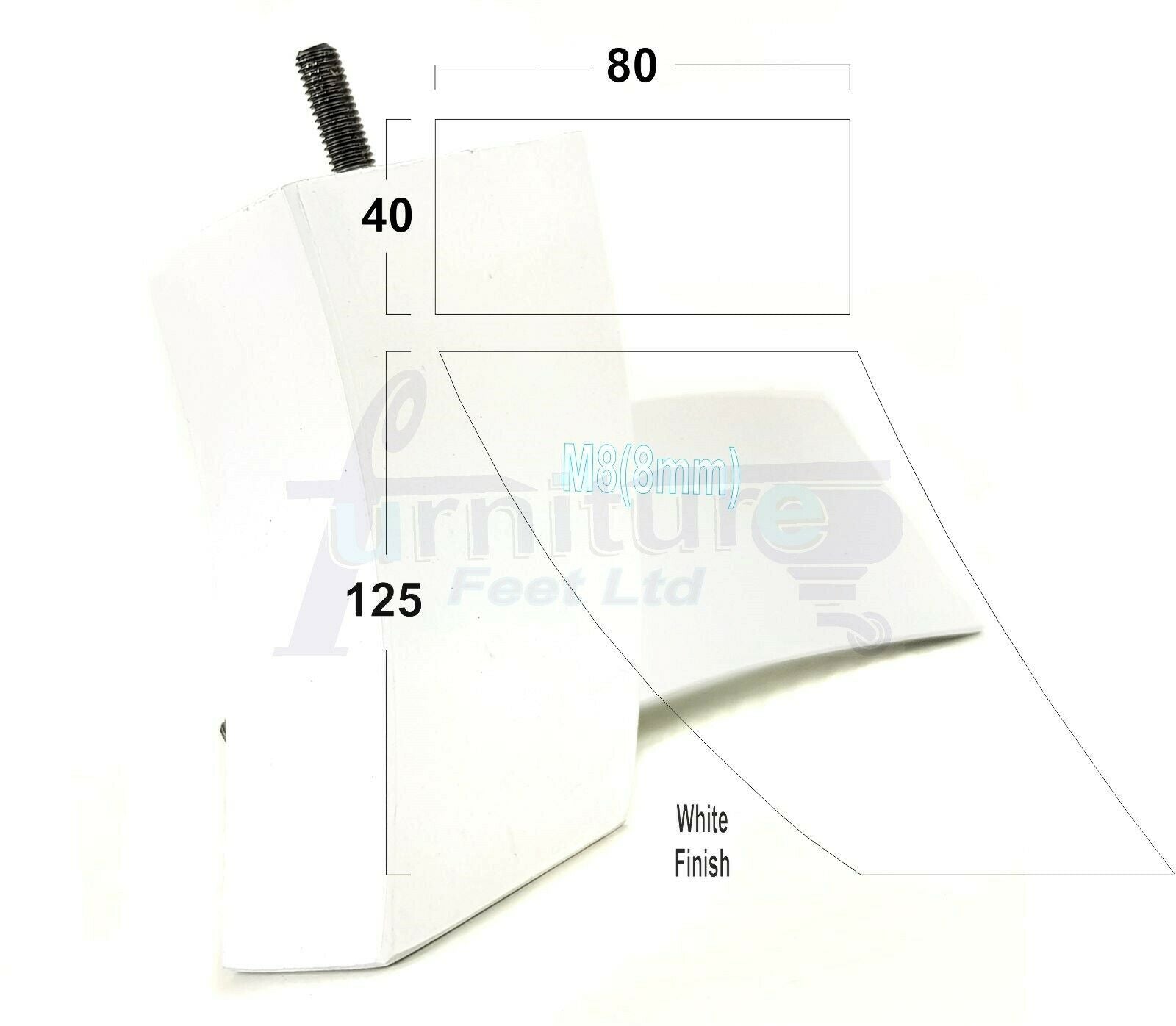 SET OF 4 WOODEN FURNITURE FEET 125mm HIGH REPLACEMENT SOFA LEGS 8mm Thread