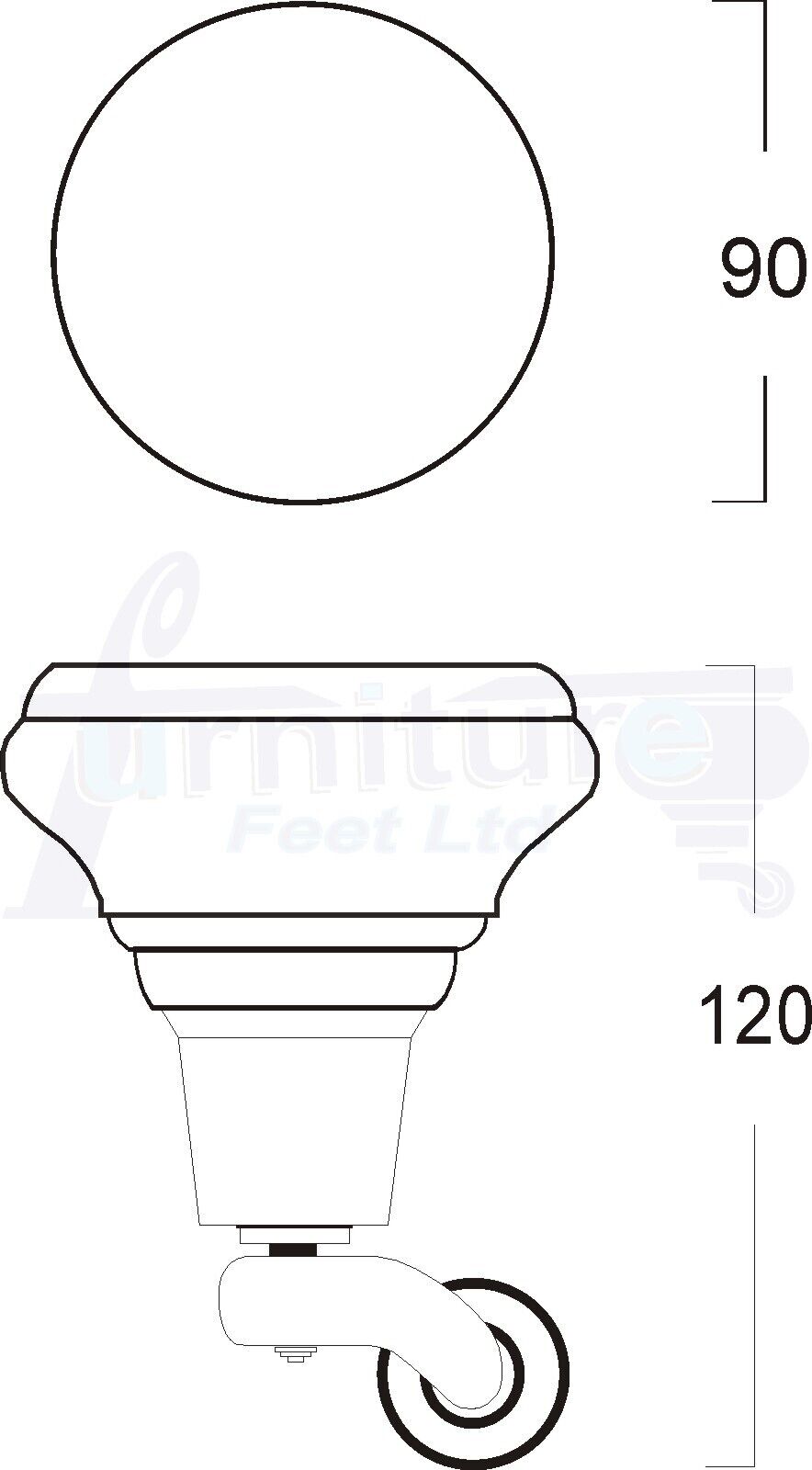 4x Black Washed Wooden Furniture Sofa Legs M8 With Castors Replacement Chair Settee Feet 115mm - 125mm High