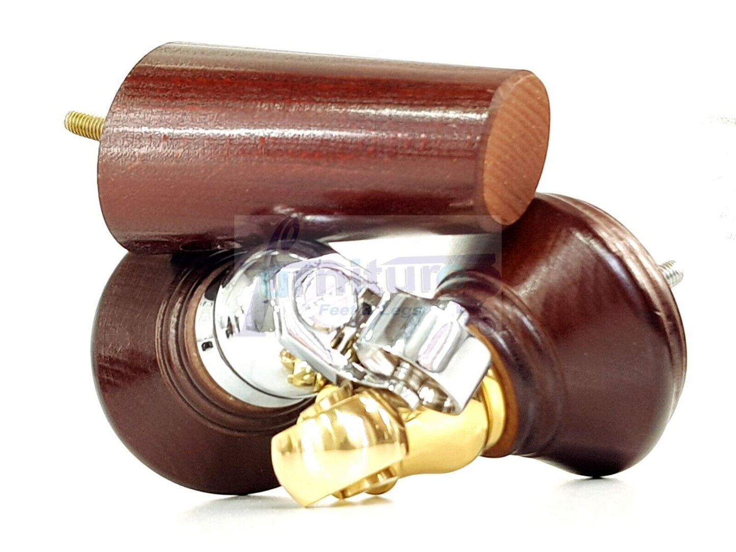 2 Antique Mahogany Wood Furniture Sofa Legs With Castor 125mm & 2 Angled Back Feet Chair Settee 100mm High M8