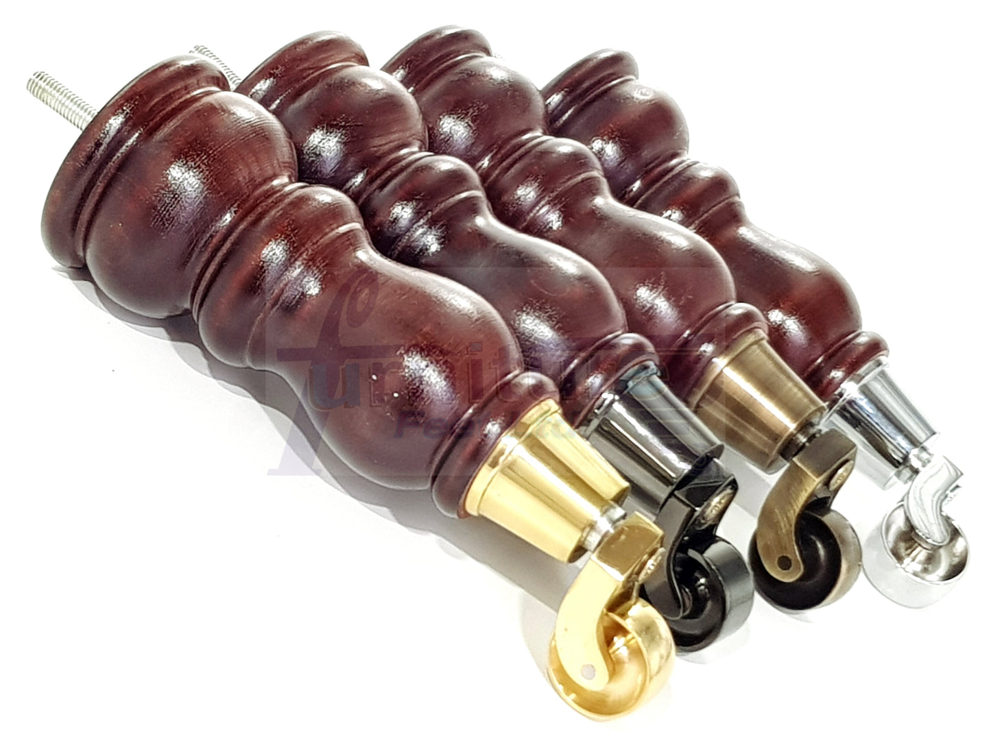 2x Solid Wood Turned Furniture Legs Replacement Castor Feet 205mm High Mahogany Chairs Stools Sofa Settee Cabinets M8