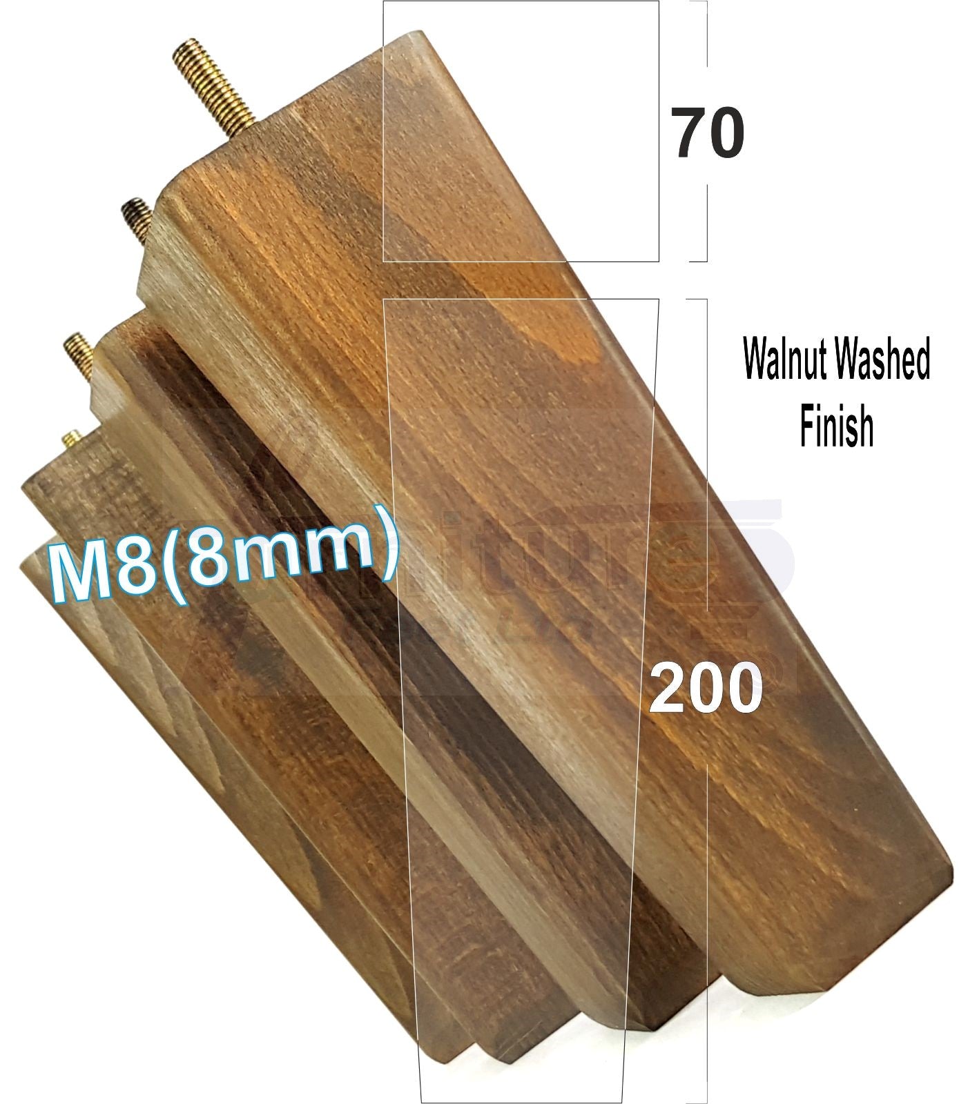 4x Wooden Furniture Legs 200mm High Replacement Square Tapered Feet 8mm