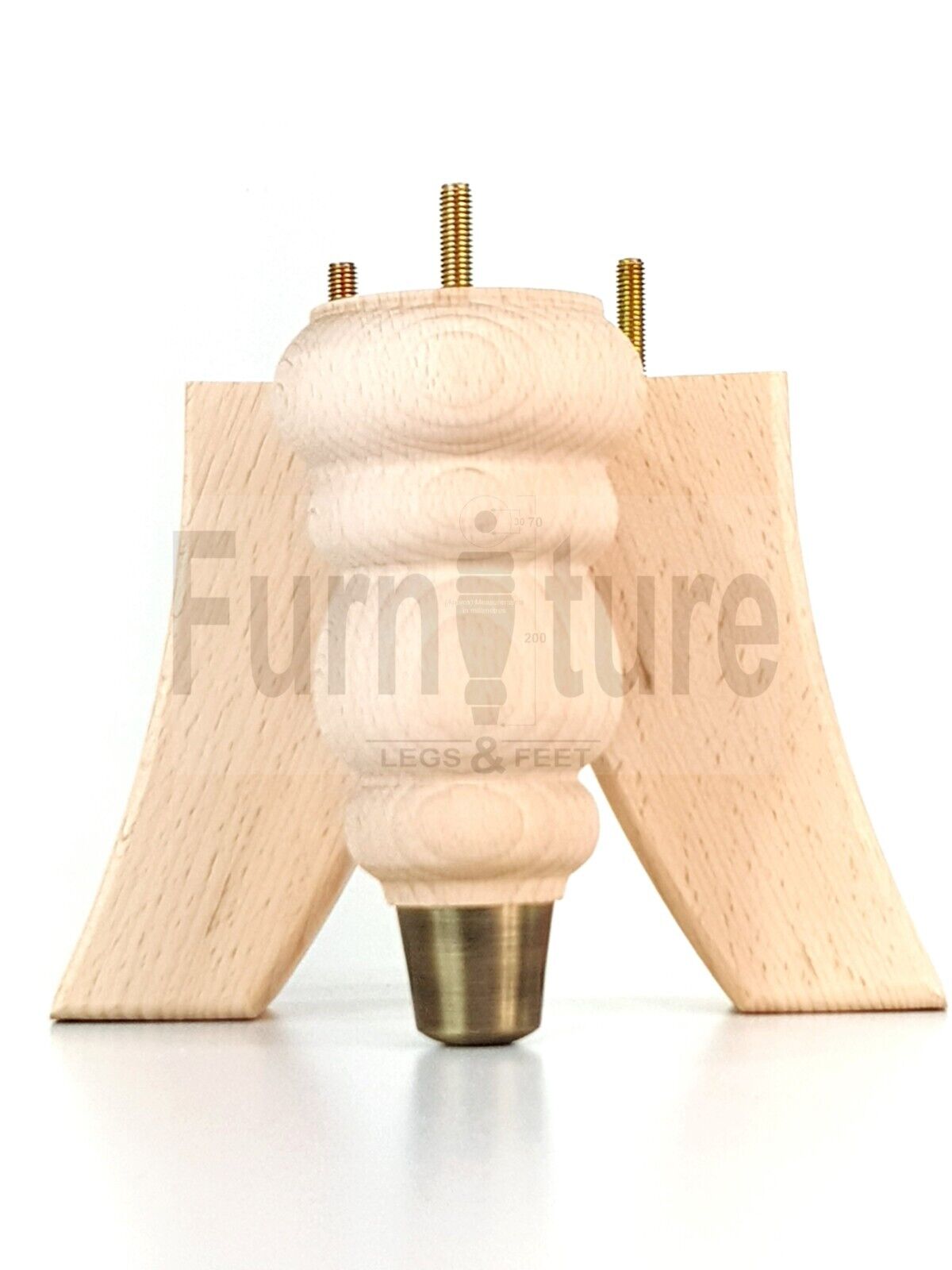 2x Brass Slipper Cup Furniture Feet & 2 Curved M8 Chair Sofa Settee Legs 165mm