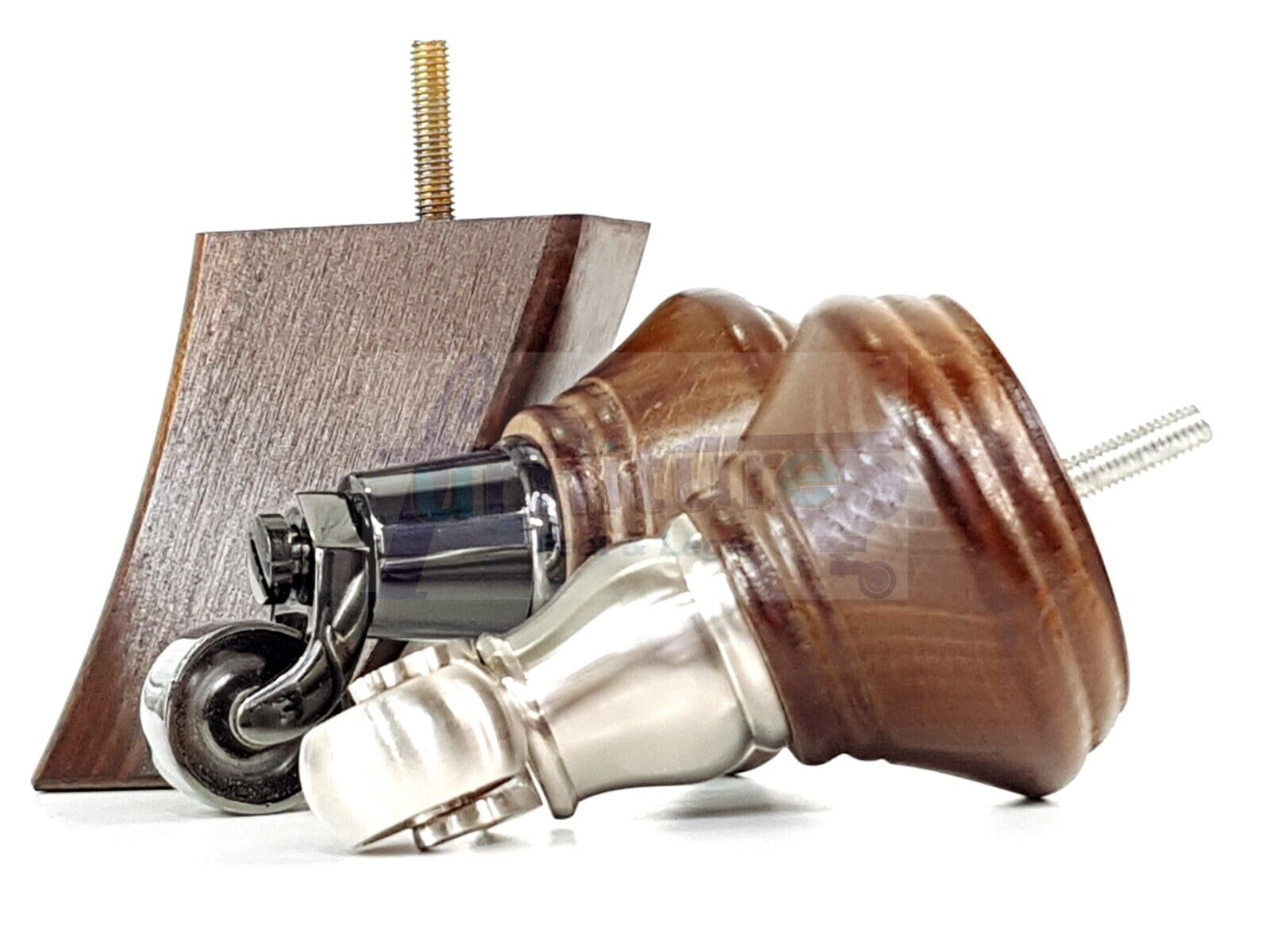 2 Antique Brown Wood Furniture Sofa Feet With Castor 125mm & 2 Curved Legs Chair Settee 100mm High M8