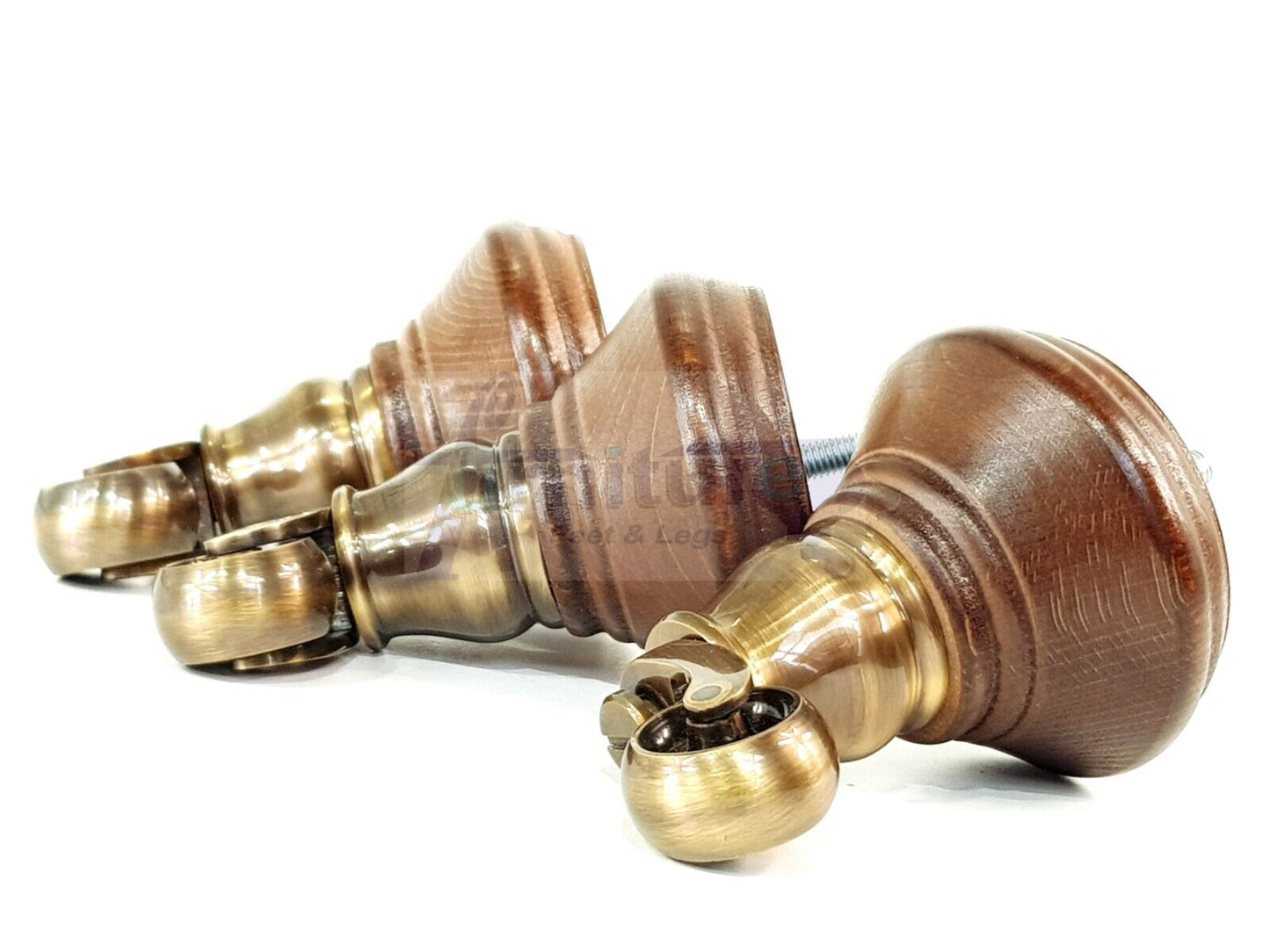 4x Antique Mahogany Stain Wooden Furniture Sofa Legs M8 With Castors Replacment Chair Settee Feet 115mm - 125mm High
