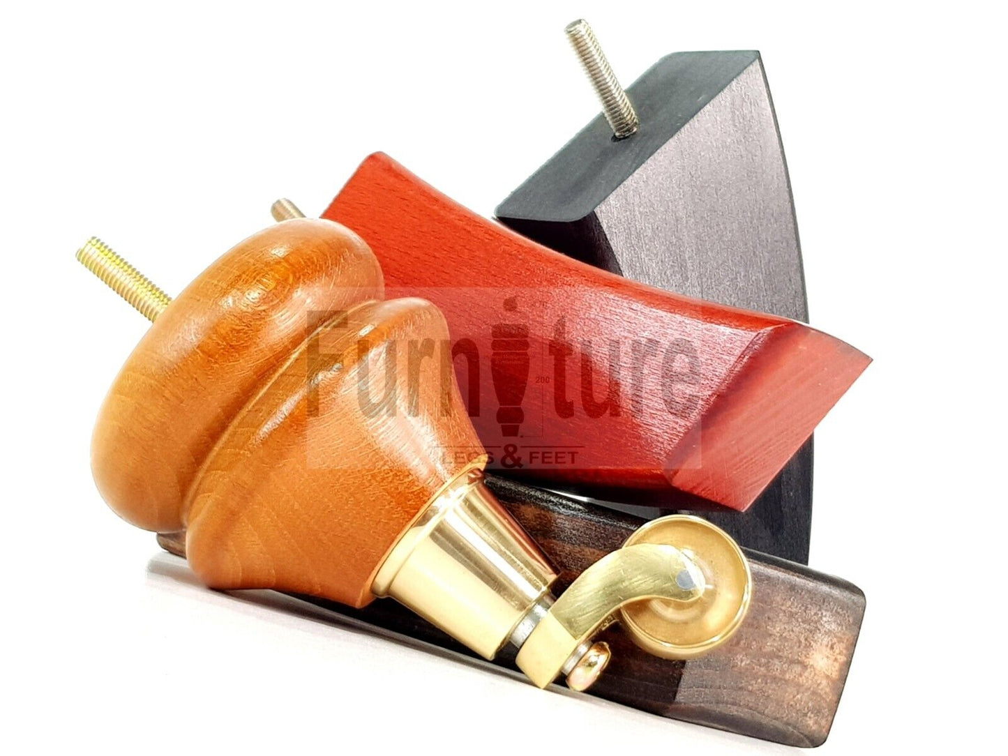 Turned Wood Furniture Feet 2 With Brass Castors 140mm & 2 Curved Back Legs Sofas Chairs Cabinets Beds M8