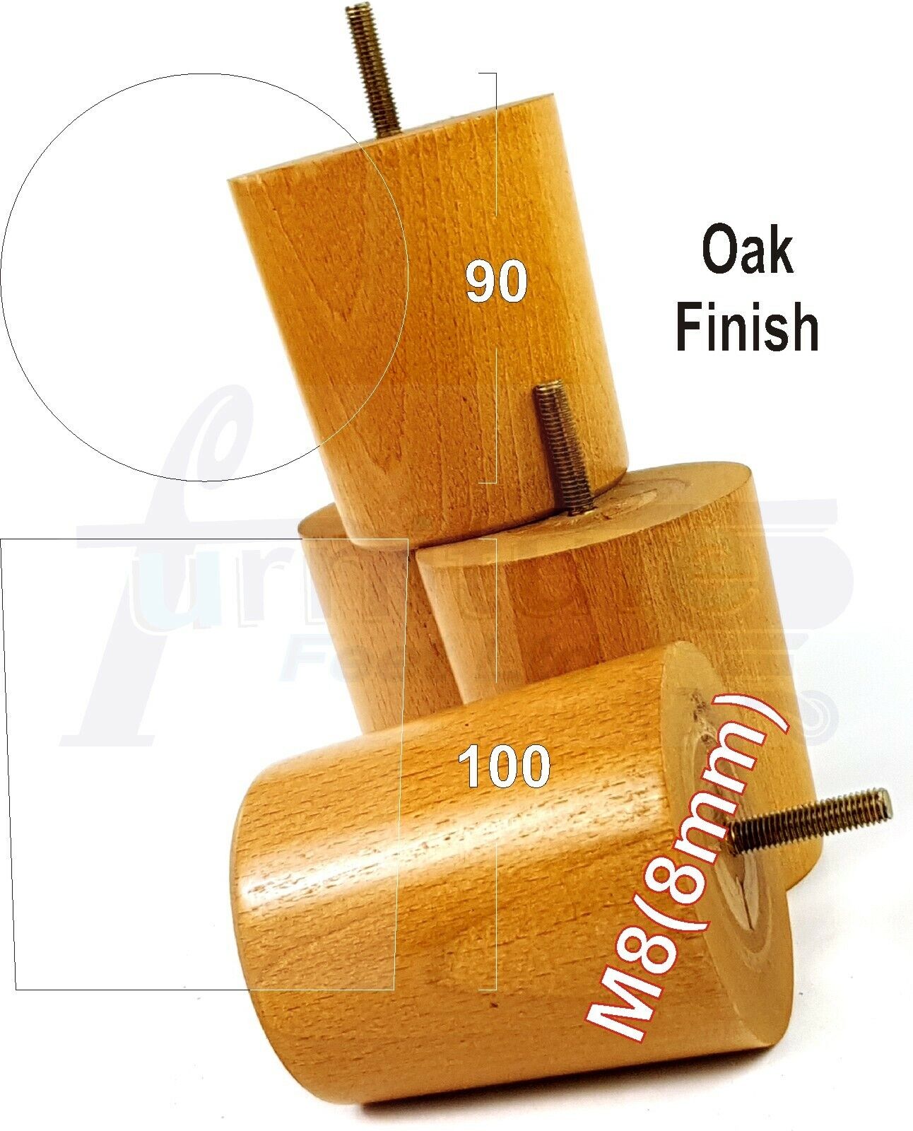 4x Turned Wood Furniture Legs Chair Sofa Bed M8 Replacement Settee Feet 100mm