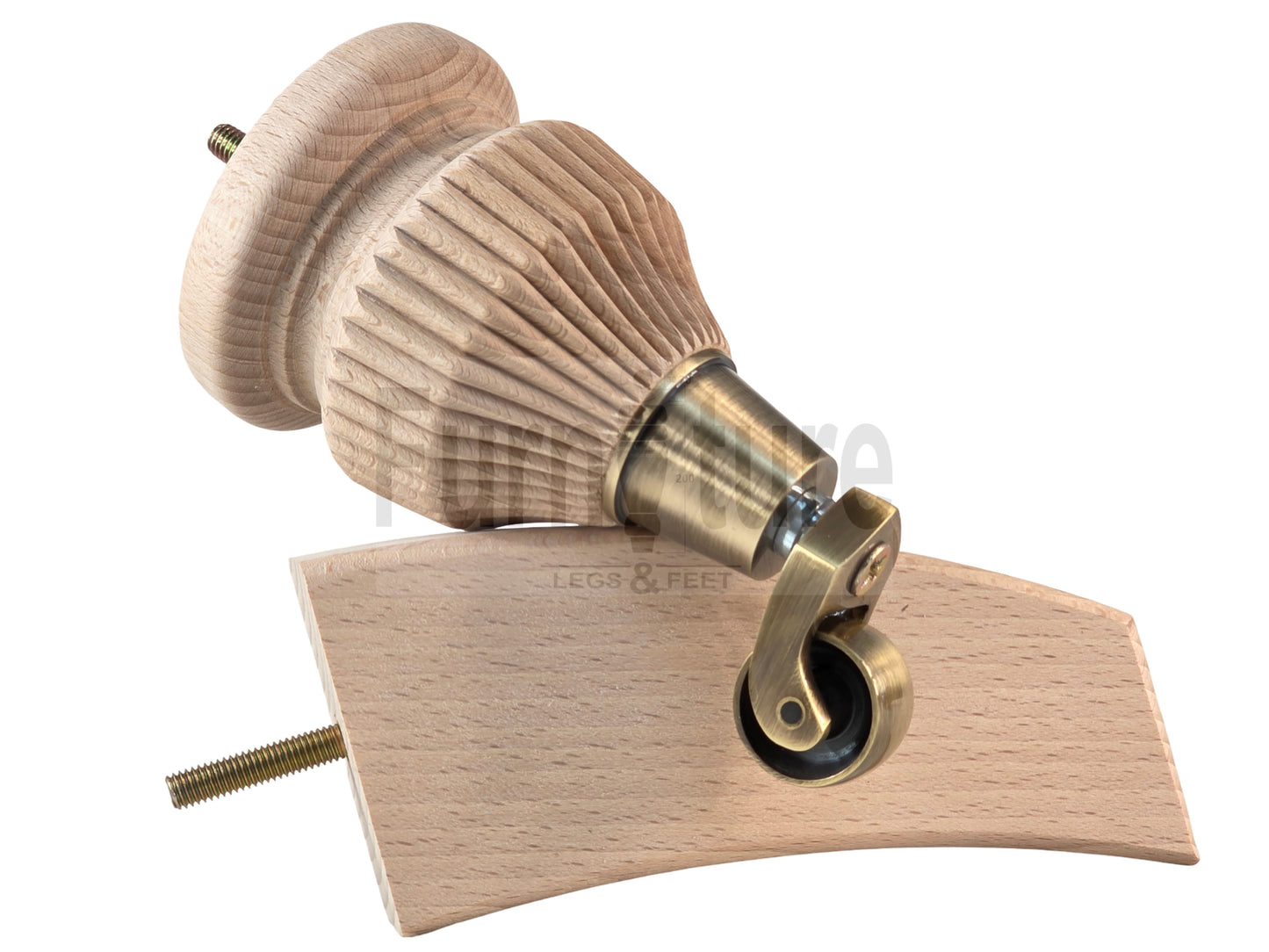 Solid Wood Replacement Furniture Legs 6 Inches with 2x Castors and 2x Back Feet 155mm High M8 Dowl Fixing - Raw Wood