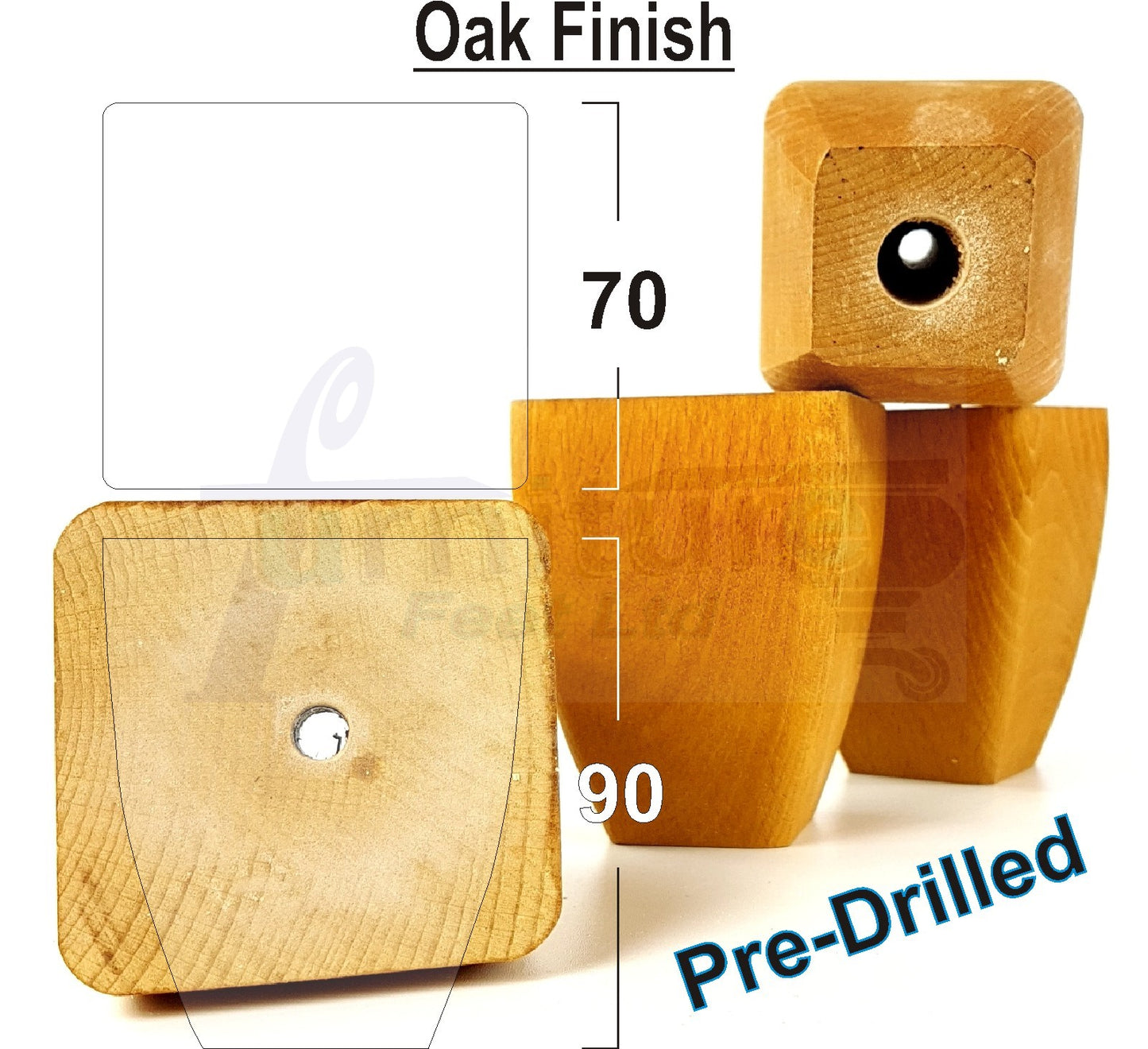 4x Solid Wooden Block Furniture Feet Replacement Legs 90mm High Self-Fix