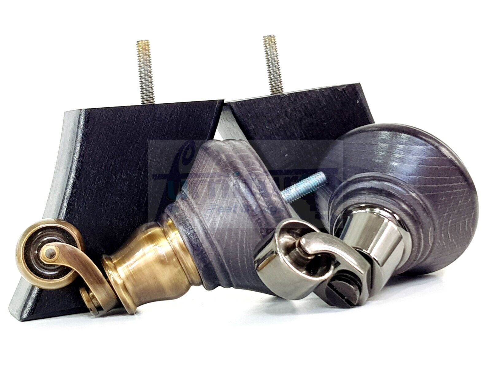 2 Black Stain Wood Furniture Sofa Feet With Castor 125mm & 2 Curved Legs Chair Settee 100mm High M8