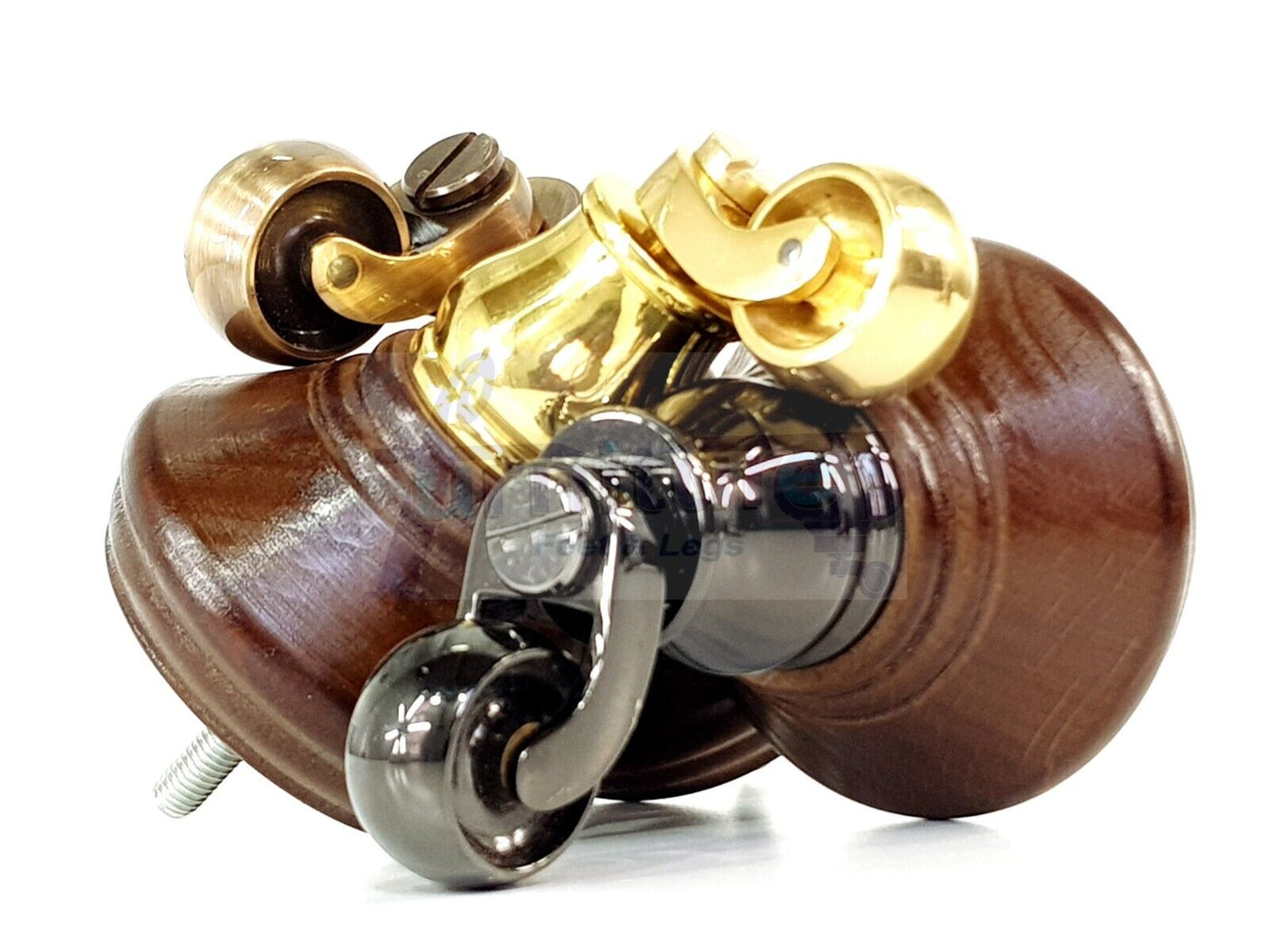 4x Antique Brown Wooden Furniture Sofa Legs M8 With Castors Replacment Chair Settee Feet 115mm - 125mm High