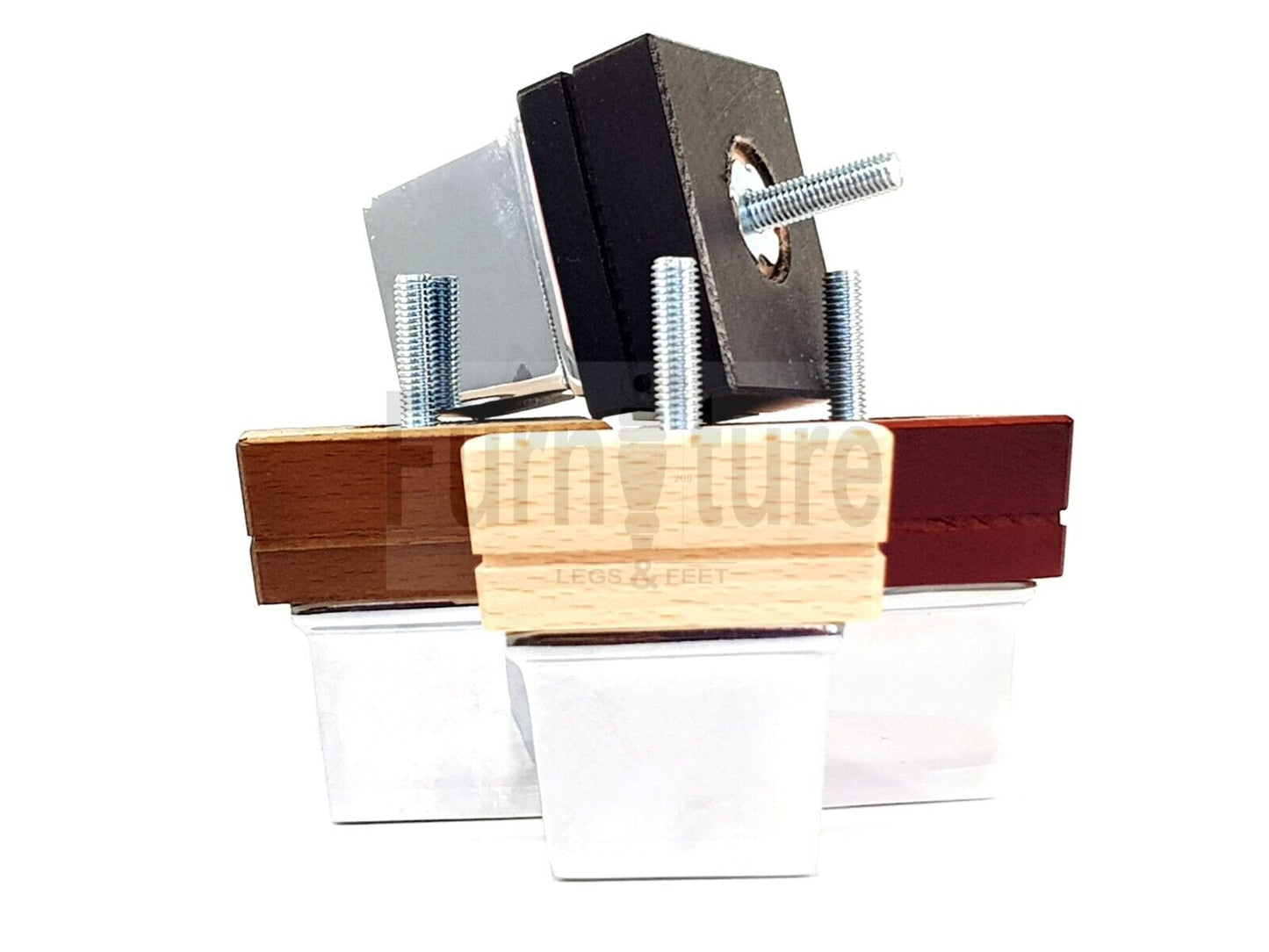 4x Wood Furniture Sofa Legs M8 Replacement Chair Settee Feet & Chrome Metal Slipper Cup 75mm