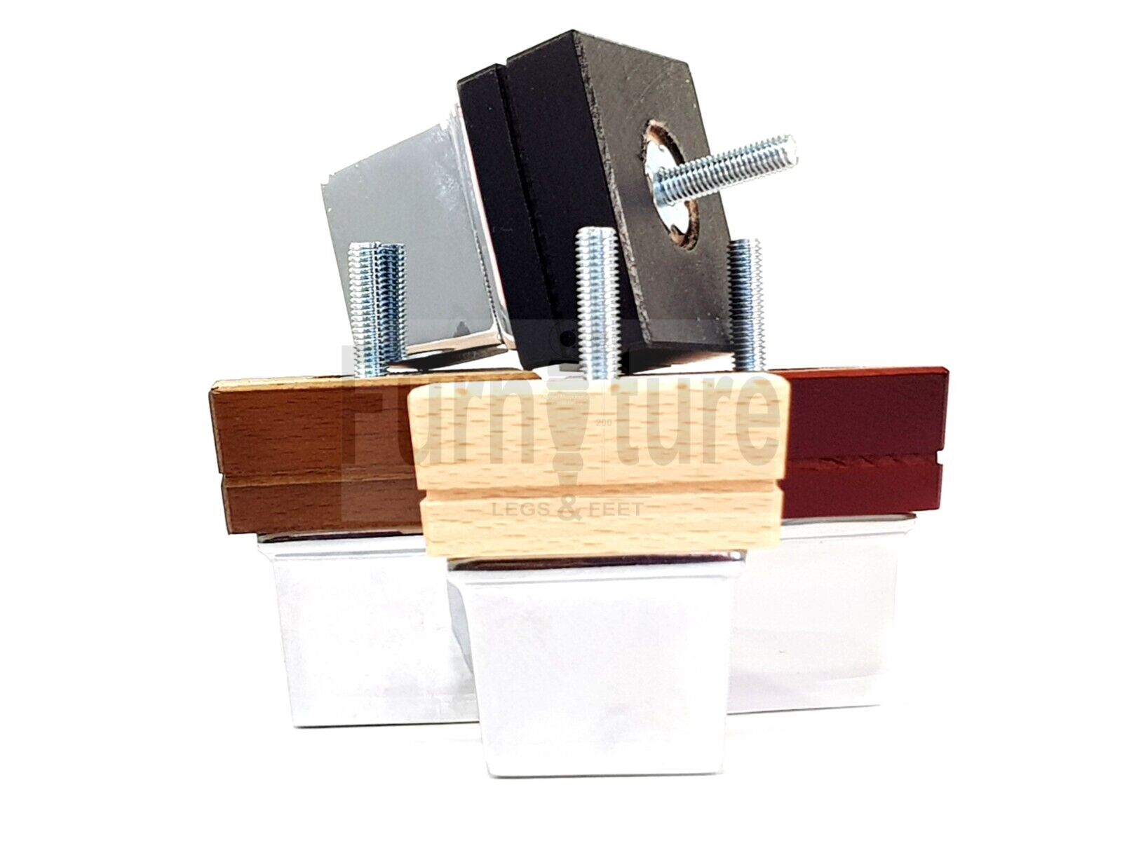 4x Wood Furniture Sofa Legs M8 Replacement Chair Settee Feet & Chrome Metal Slipper Cup 75mm
