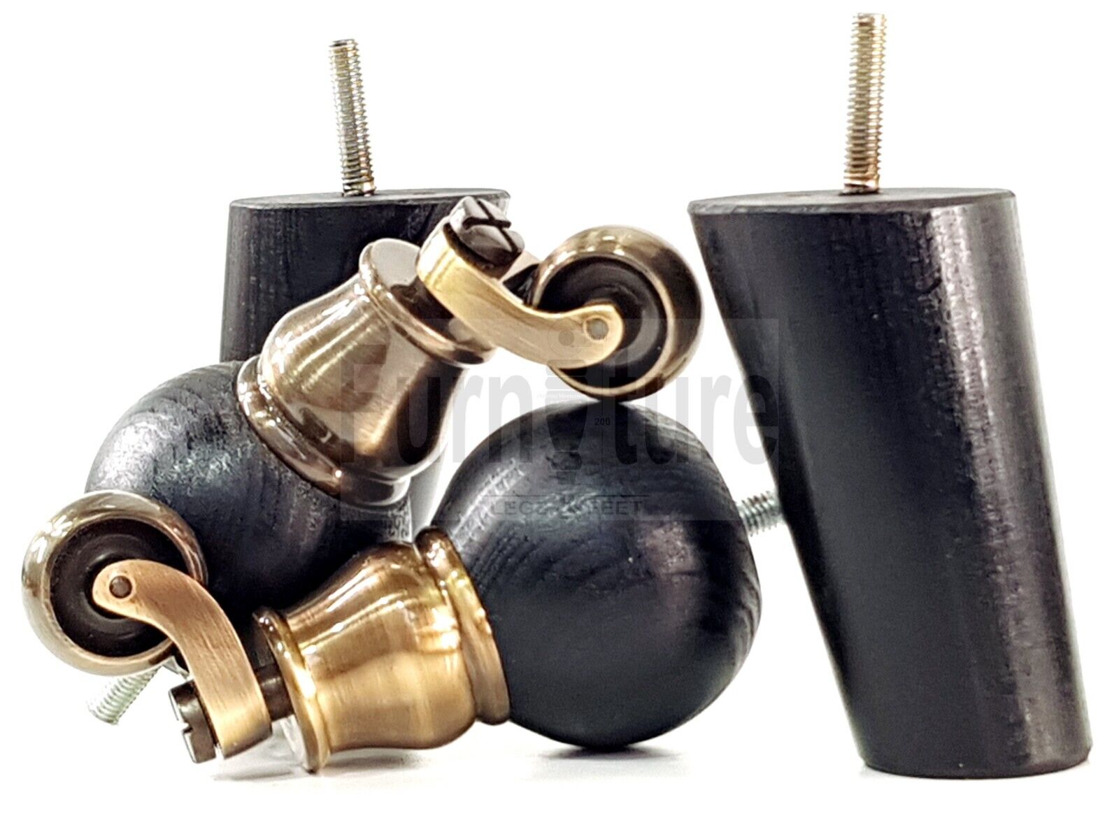 4x Turned Wood Furniture Chair Settee Legs M8 Sofa Feet 2x With Castors 118mm