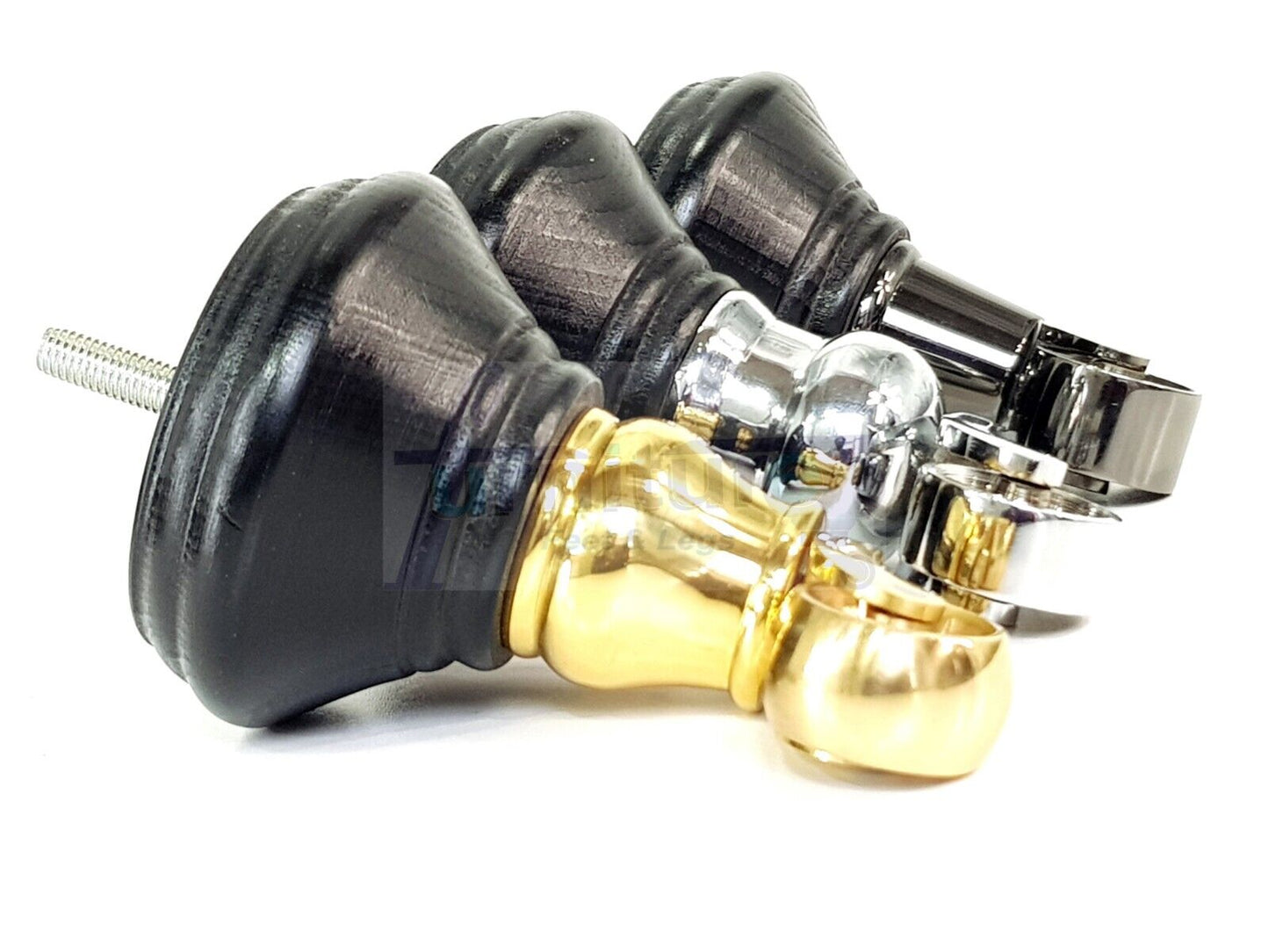 4x Black Wooden Furniture Sofa Legs M8 With Castors Replacment Chair Settee Feet 115mm - 125mm High