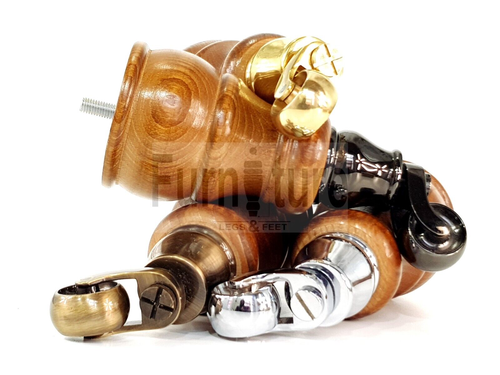 4 Turned Wood Feet Dark Oak Stain Castor Legs Chair Furniture Stools Sofa Chairs M8 160mm 6 Inch High