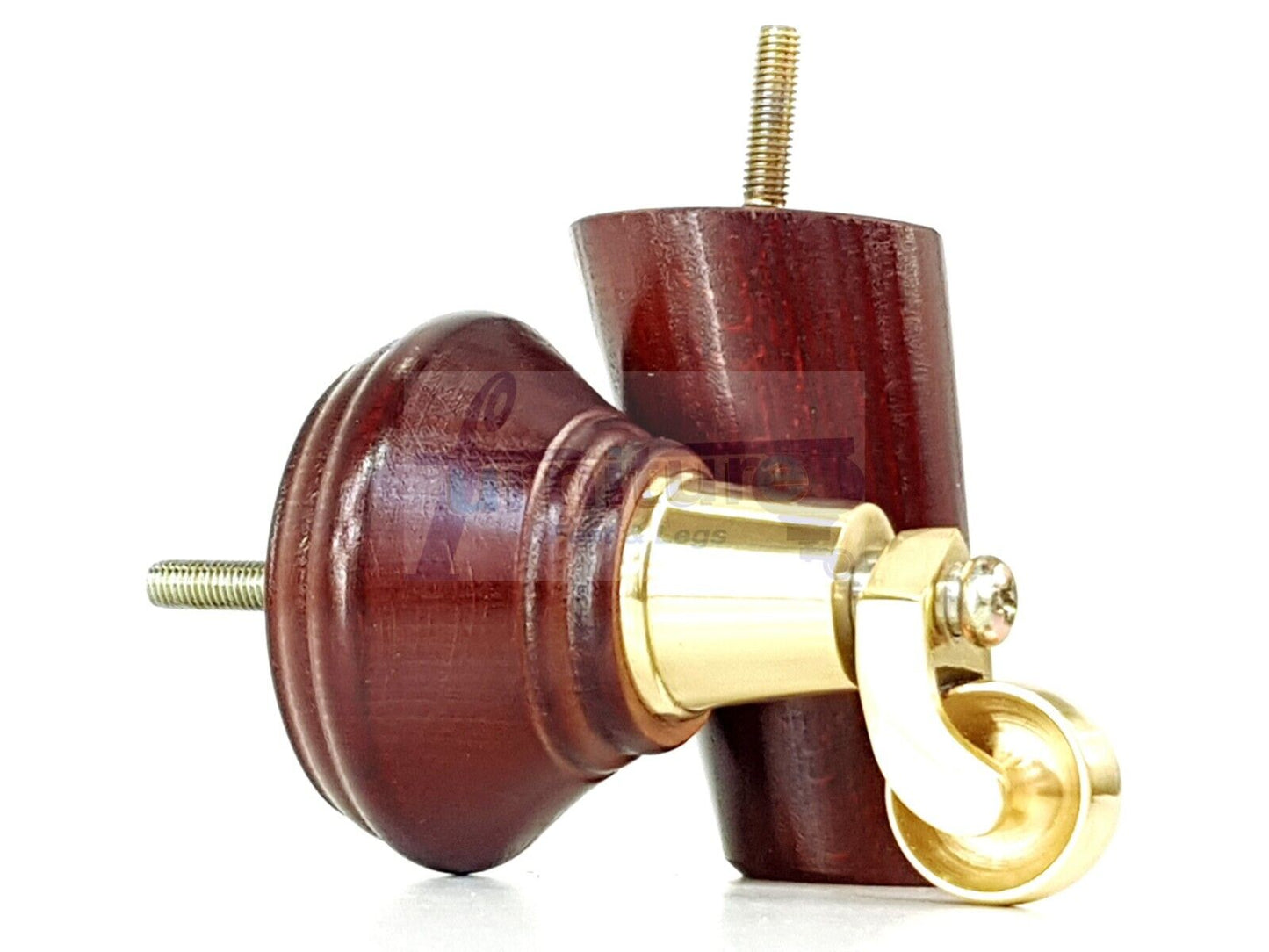 2 Antique Mahogany Wood Furniture Sofa Legs With Castor 125mm & 2 Angled Back Feet Chair Settee 100mm High M8