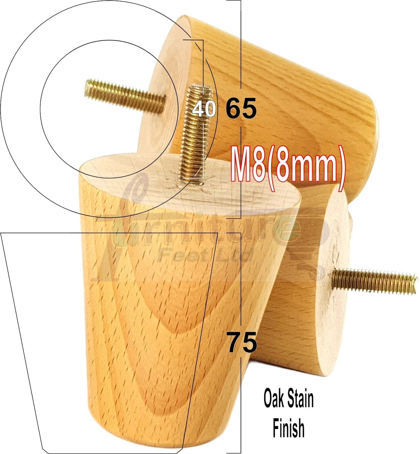 4x Solid Wood Turned Furniture Legs Replacement Bun Feet 75mm High Chairs Stools Sofa's Beds Settee M8