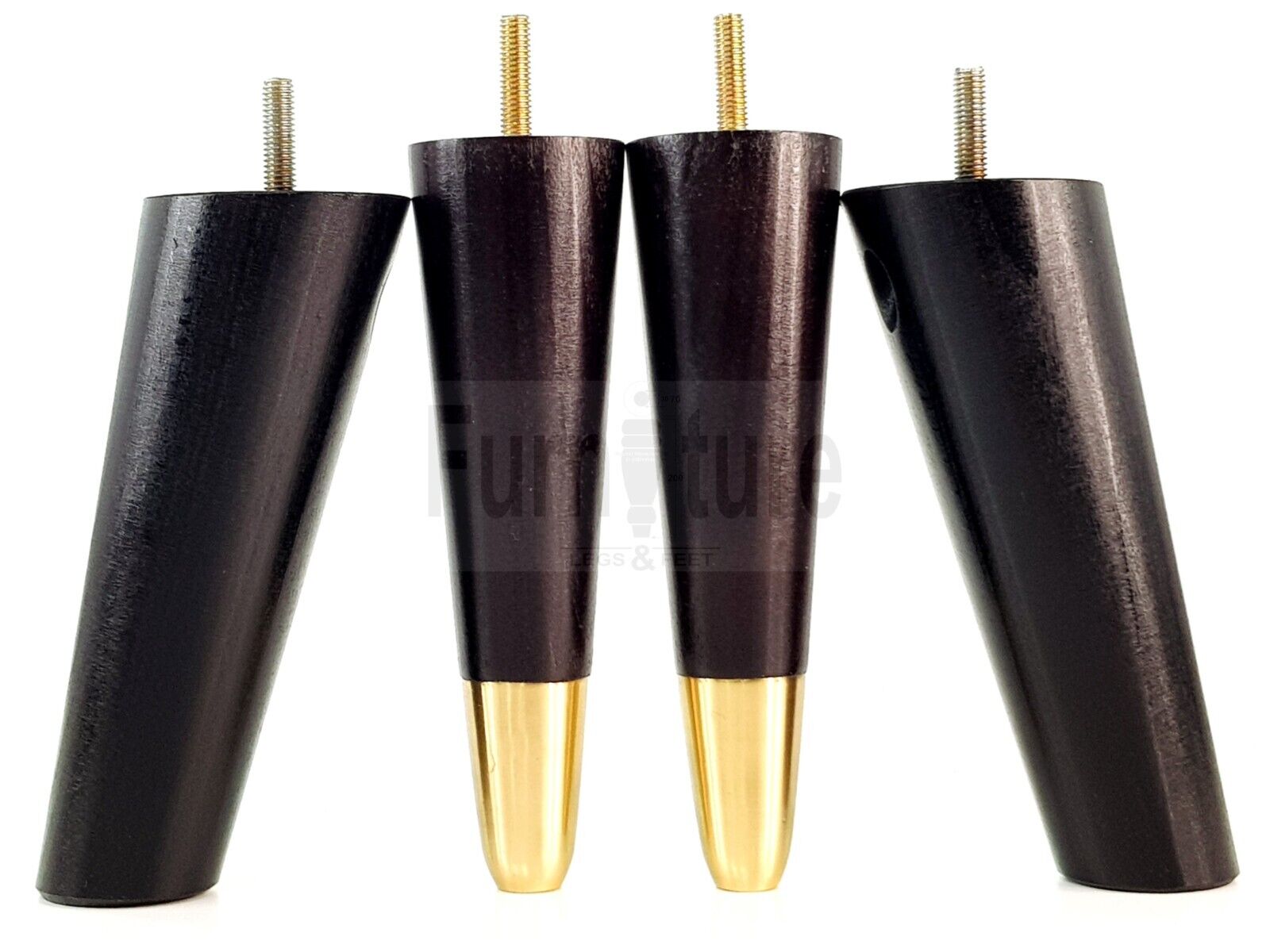 4x Wood Furniture Feet 2 With Brass Slipper Cup M8 Chair Sofa Settee Legs 170mm