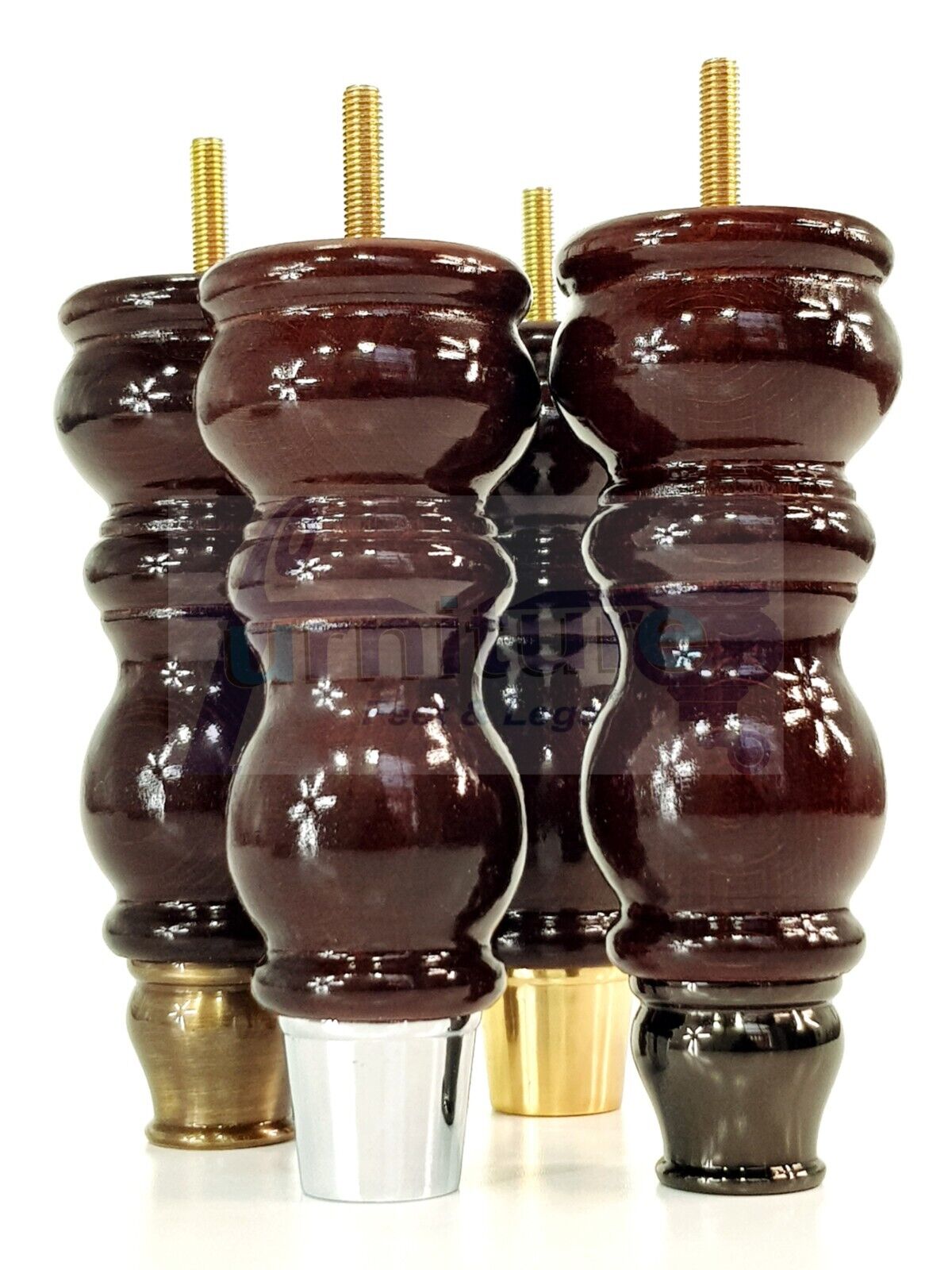 4x Furniture Feet With Slipper Cup 175mm High Legs Mahogany Finish Wood M8 Sofas Chairs Cabinets