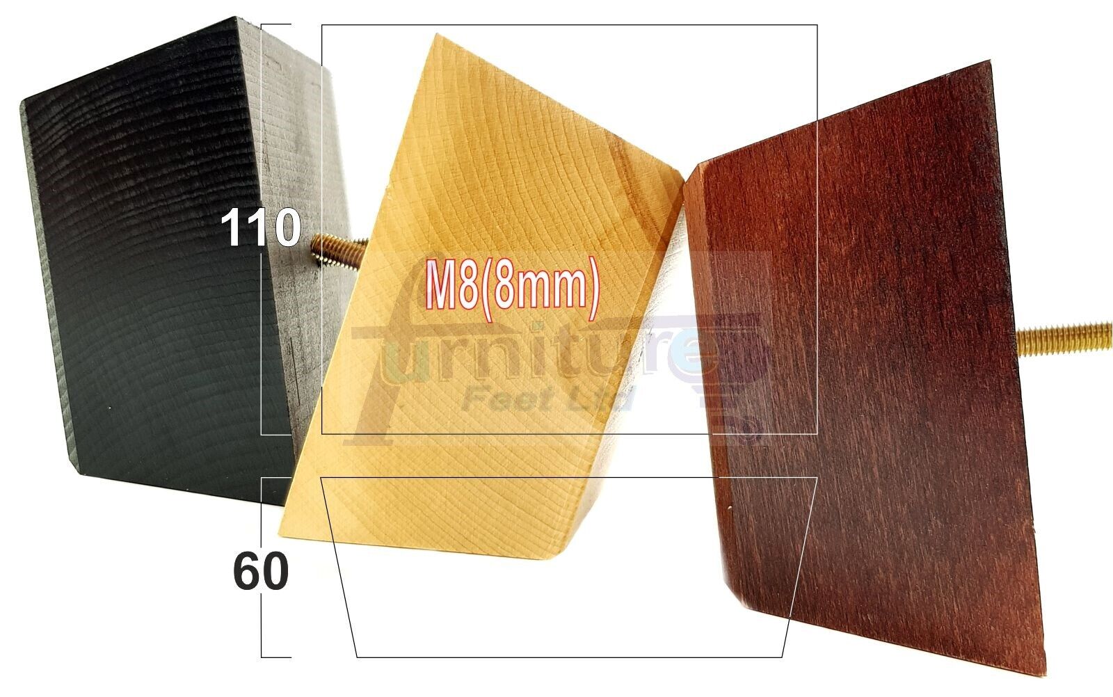 4x Square Wood Sofa Legs 60mm High Replacement Furniture Feet Chairs Cabinets M8 