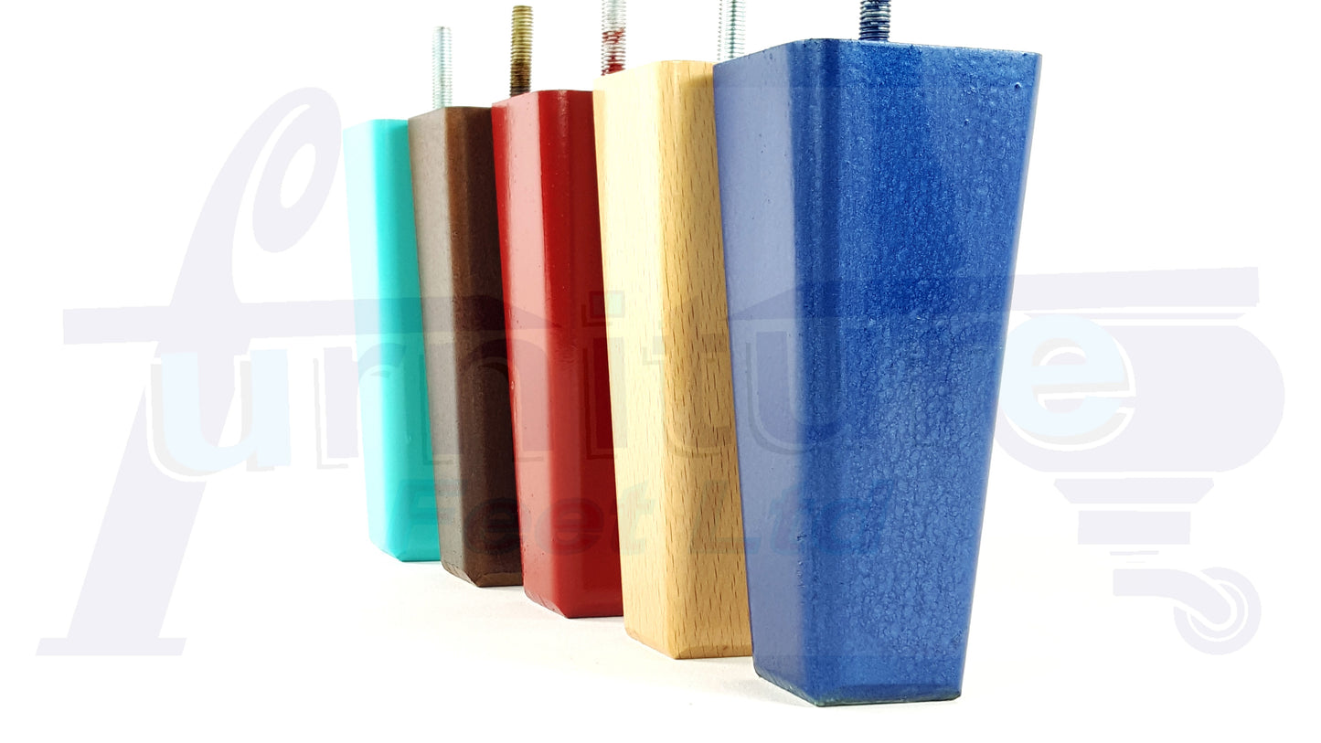 4x Wooden Furniture Legs 160mm High Replacement Square Tapered Feet 8mm