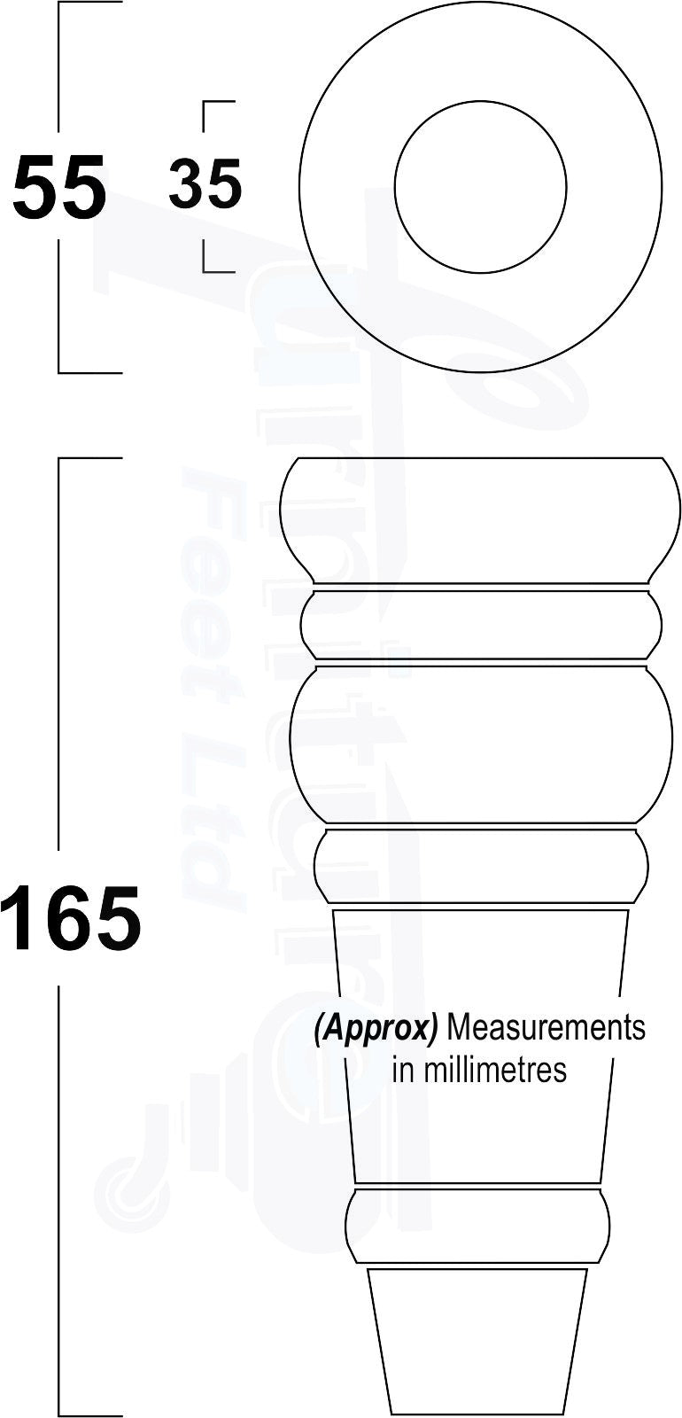 4x Wood Turned Furniture Legs Replacement Feet 165mm High 6.5 Inches Chairs Sofa's Beds Settee Cabinets Self-Fix