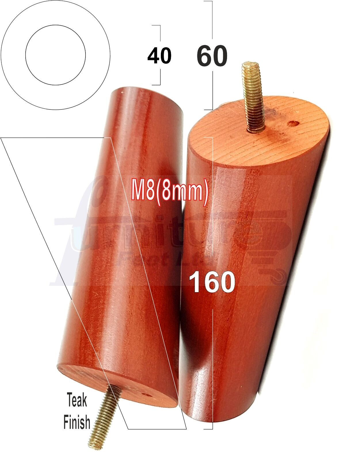 4 Solid Wood Turned Furniture Feet Replacement Mid Centry Angled Retro Legs 160mm High M8 Sofa Chairs Stools Cabinets Beds