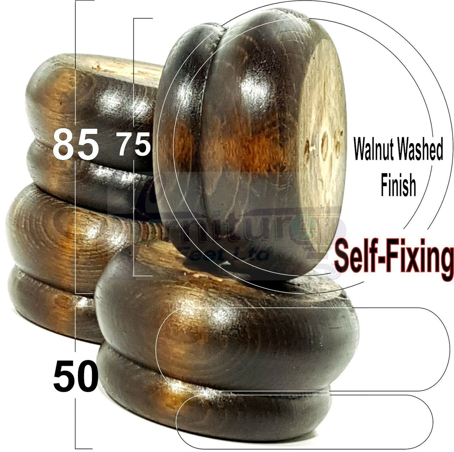 4 Turned Wood Furniture Legs Chair Sofa Stool Bed Replacement Bun Feet 50mm High