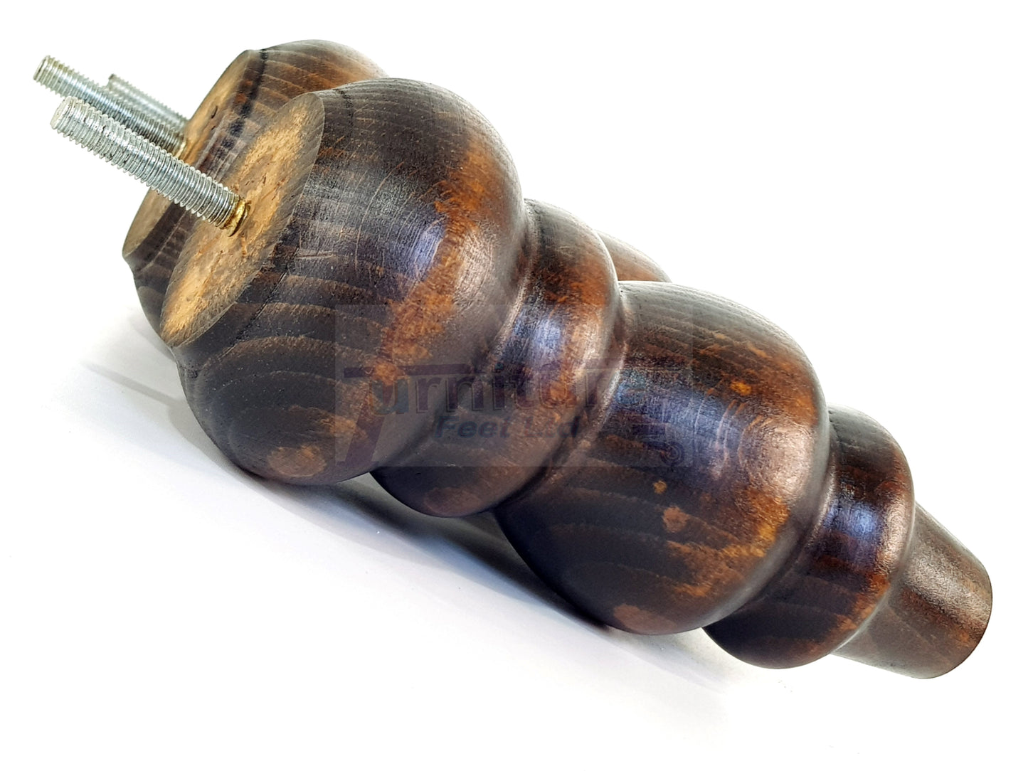 4 Solid Wood Furniture Legs Replacement Turned Feet 200mm High M8(8mm) Thread: Dark Walnut Washed