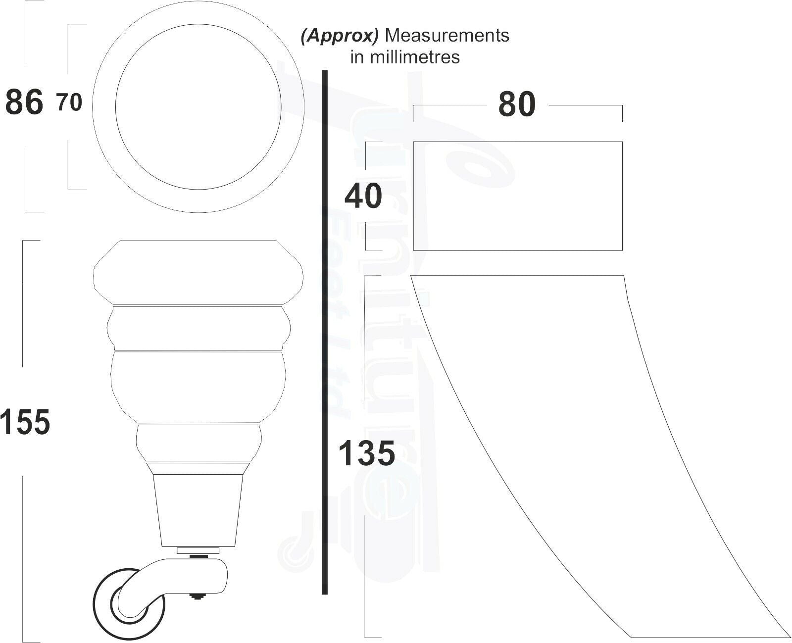 2 Replacement Wood Furniture Legs With Castors & 2 Curved Feet Mahogany 155mm Chair Sofa Stool M10