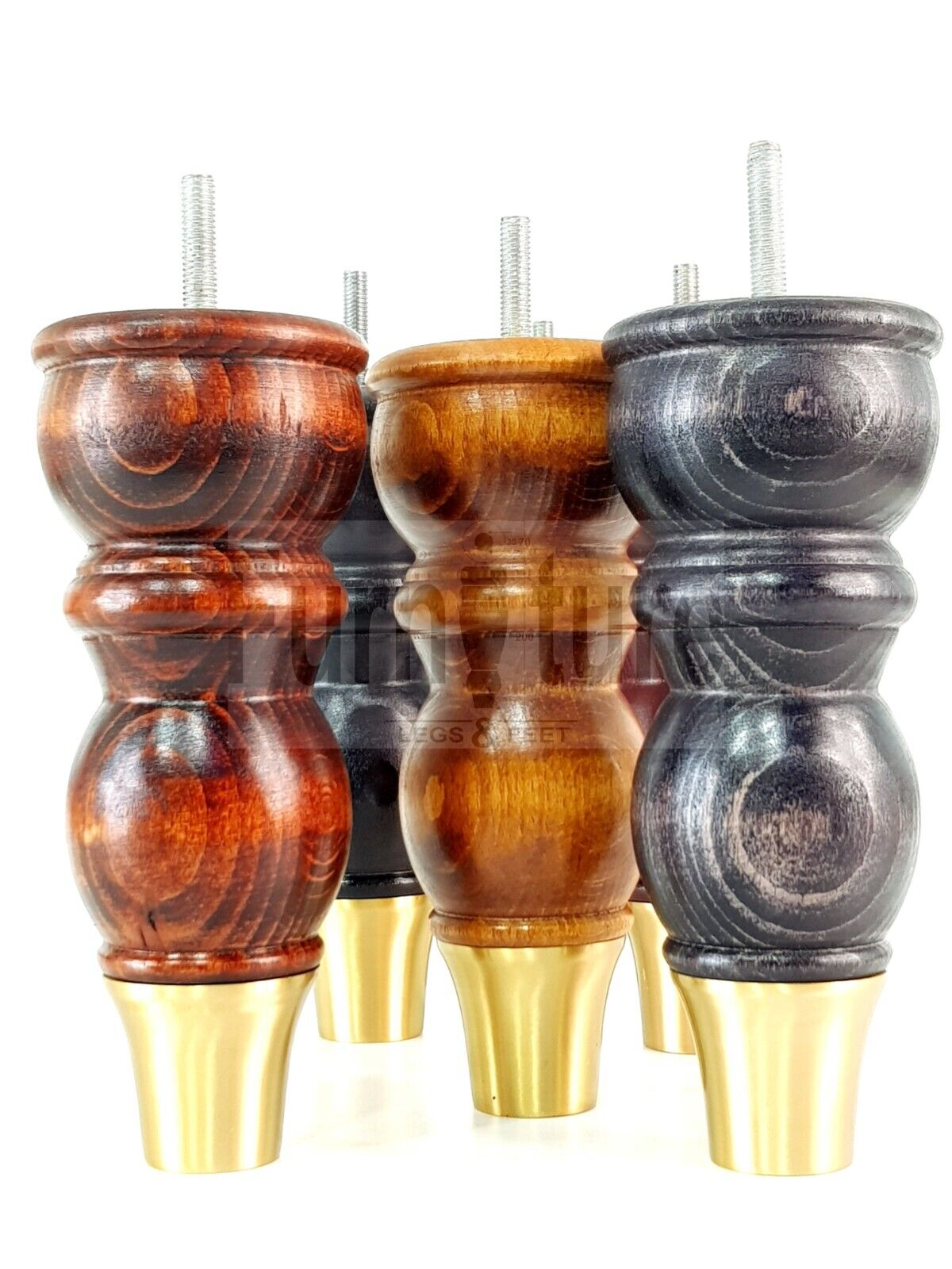4x Wooden Furniture Feet With Brass Slipper Cup 182mm High Legs M8 Sofas Chairs Settees Cabinets