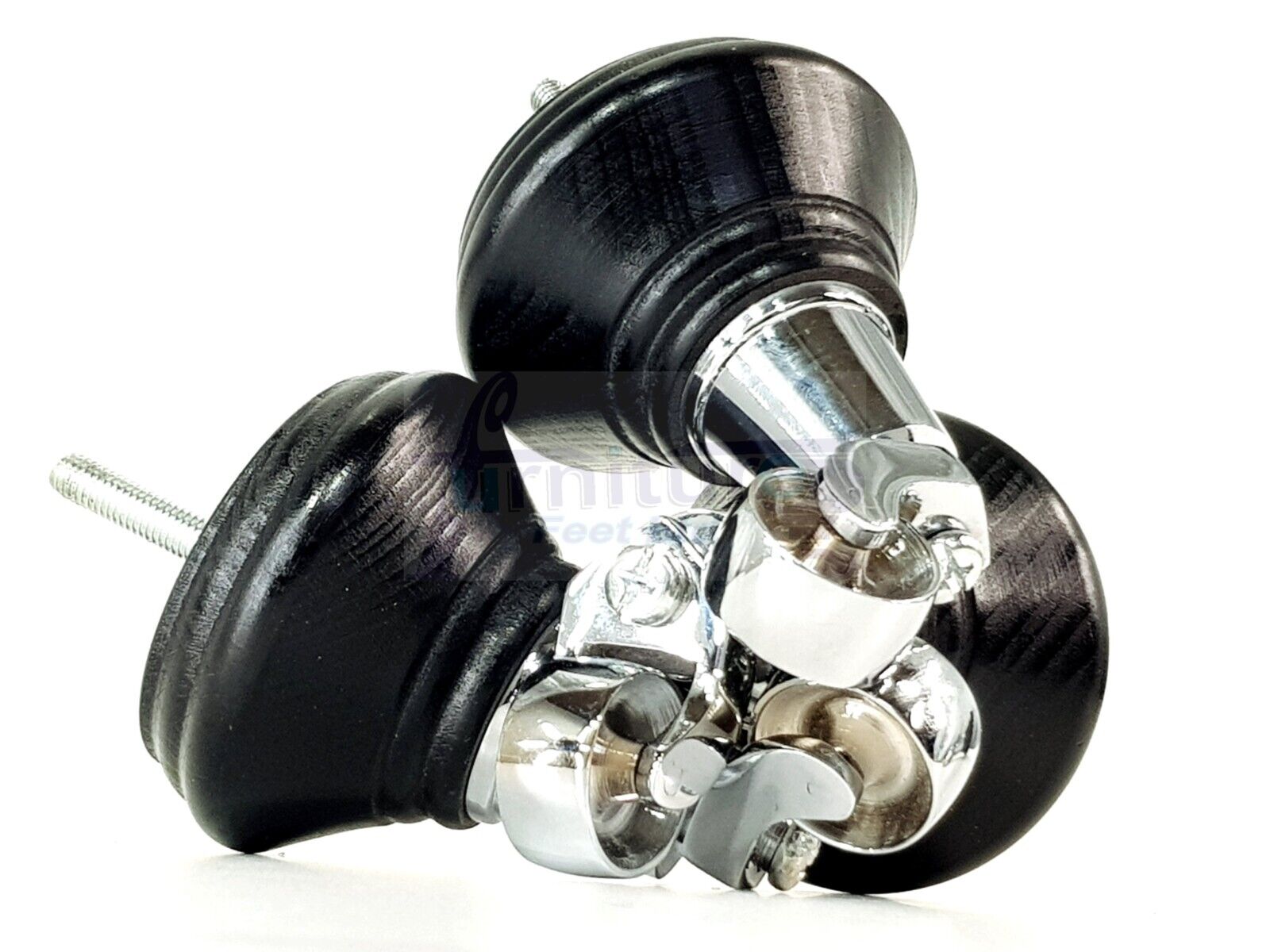 4x Black Wooden Furniture Sofa Legs M8 With Castors Replacment Chair Settee Feet 115mm - 125mm High