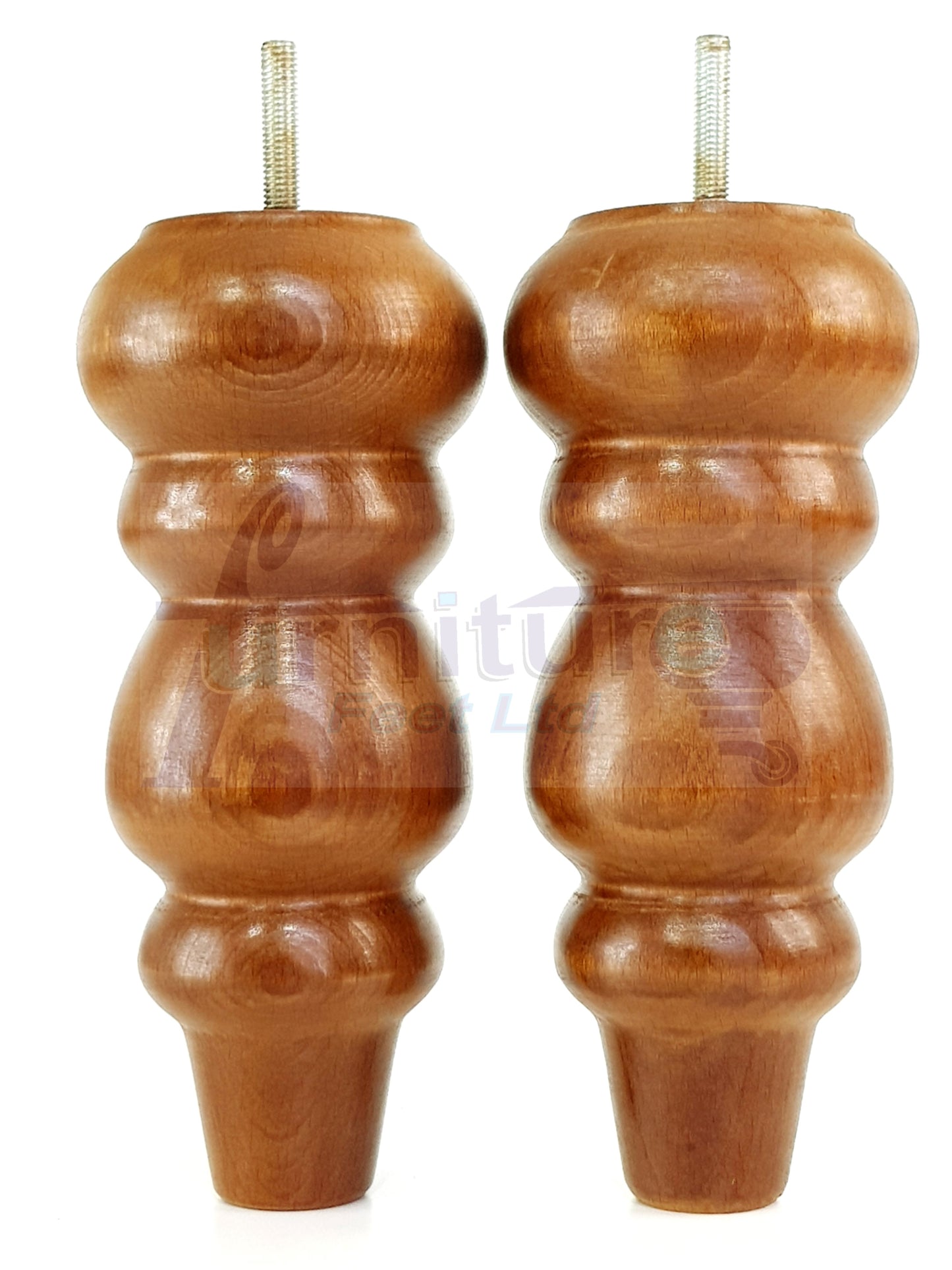 4 Solid Wood Furniture Legs Replacement Turned Feet 200mm High M8(8mm) Thread: Dark Oak