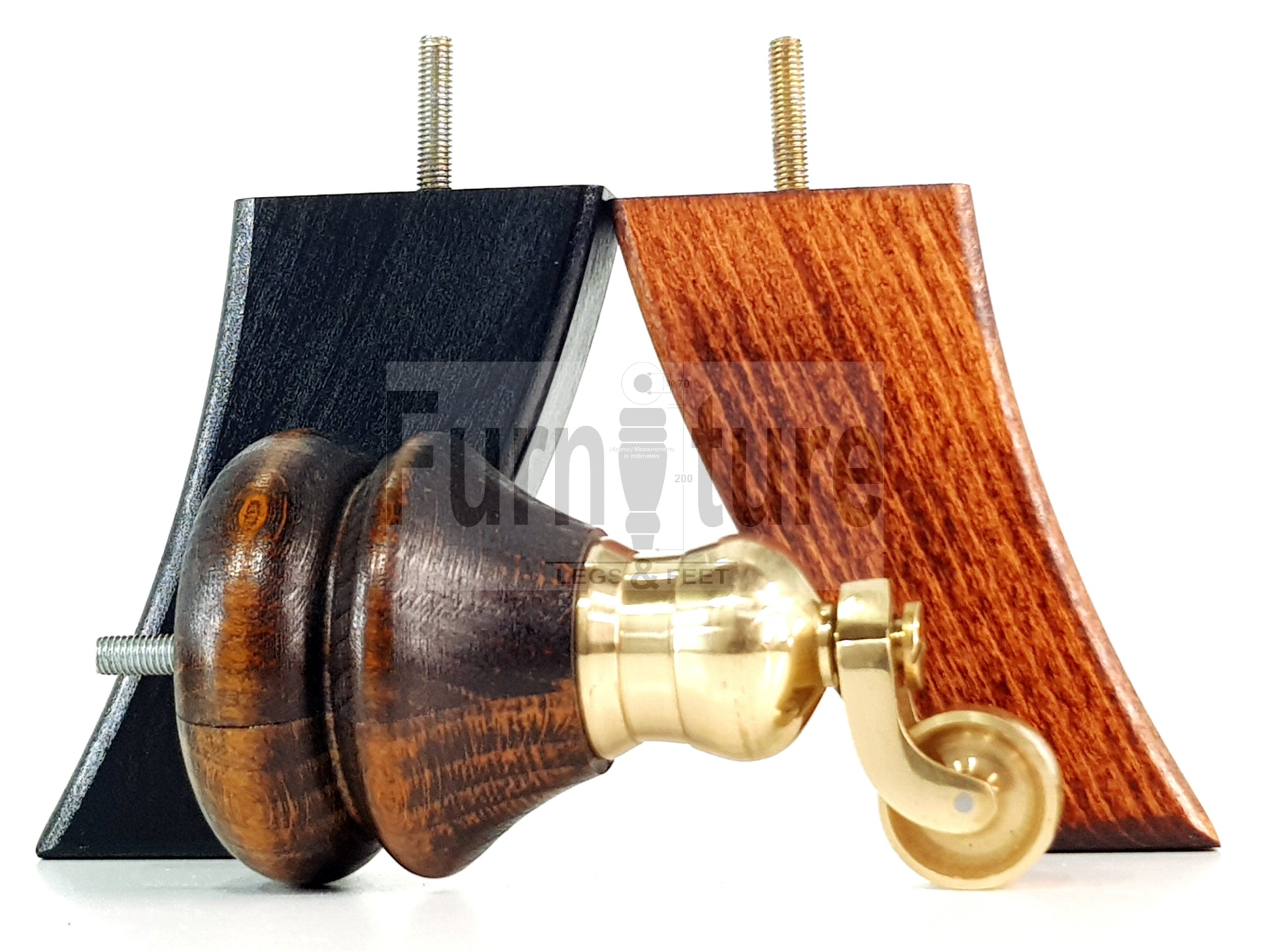 Turned Wood Furniture Feet 2 With Brass Castors 150mm & 2 Curved Back Legs Sofas Chairs Cabinets Beds M8