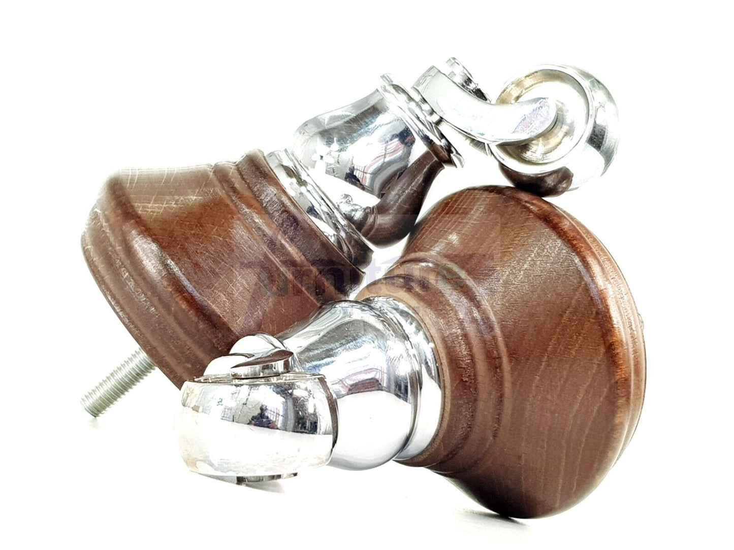 4x Antique Mahogany Stain Wooden Furniture Sofa Legs M8 With Castors Replacment Chair Settee Feet 115mm - 125mm High