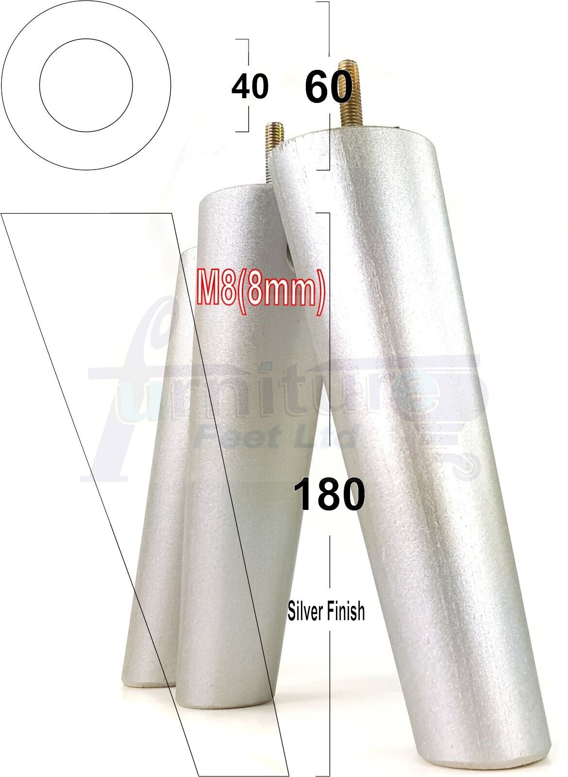 4 Solid Wood Turned Furniture Feet Replacement Mid Centry Angled Retro Legs 180mm High M8 Sofa Chairs Stools Cabinets Beds