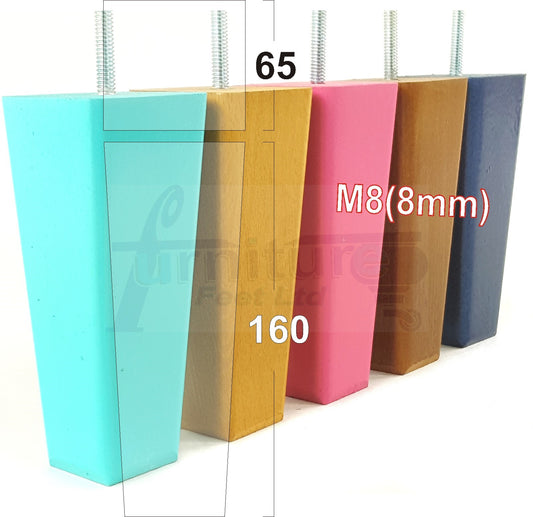 4x Wooden Furniture Legs 160mm High Replacement Square Tapered Feet 8mm