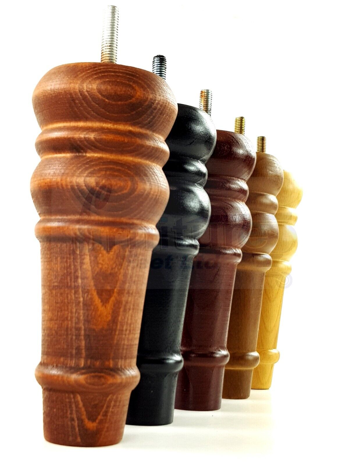 4 Wood Turned Furniture Legs Replacement Bun Feet 165mm High Multiple Colours 6.5 Inches Chairs Stools Sofa's Beds Settee Cabinets M8