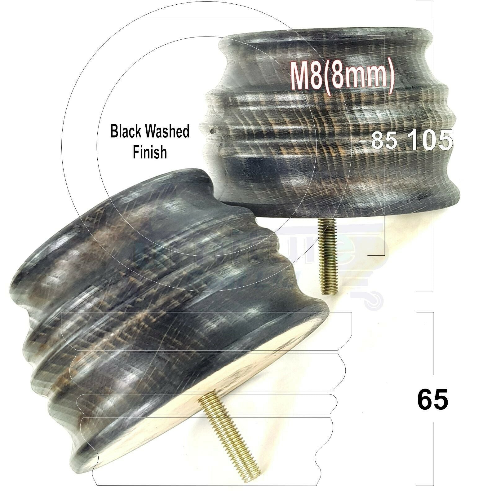 4x Turned Wooden Furniture Replacement Legs 65mm High 8mm Tread