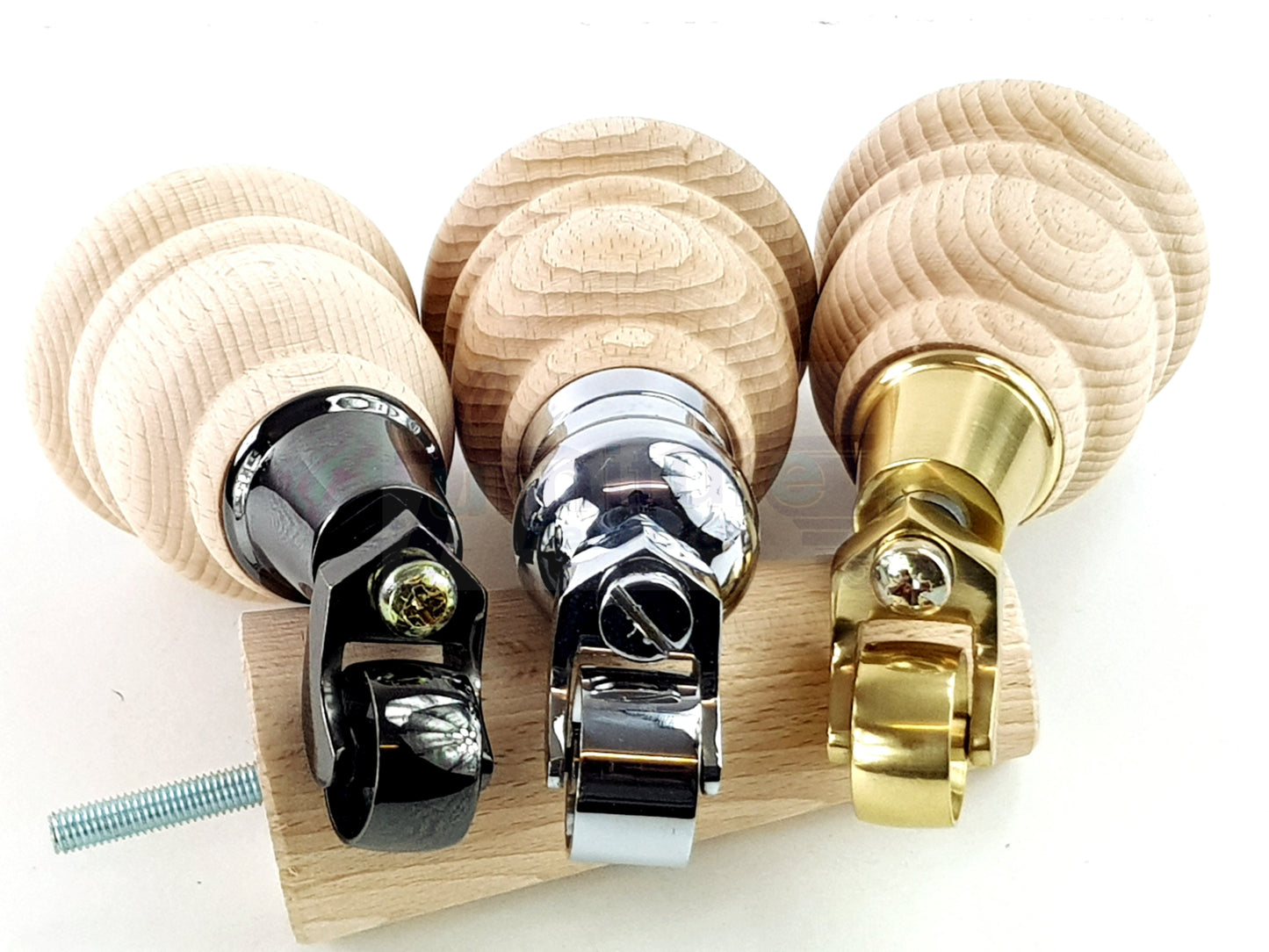 Turned Raw Solid Wood Replacement Furniture Legs 2x with Castors and 2x Curved Back Feet 8mm Dowl Fixing 6 Inches 165mm High