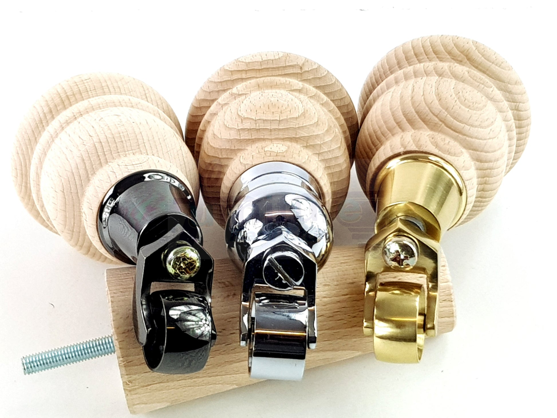 Turned Raw Solid Wood Replacement Furniture Legs 2x with Castors and 2x Curved Back Feet 8mm Dowl Fixing 6 Inches 165mm High