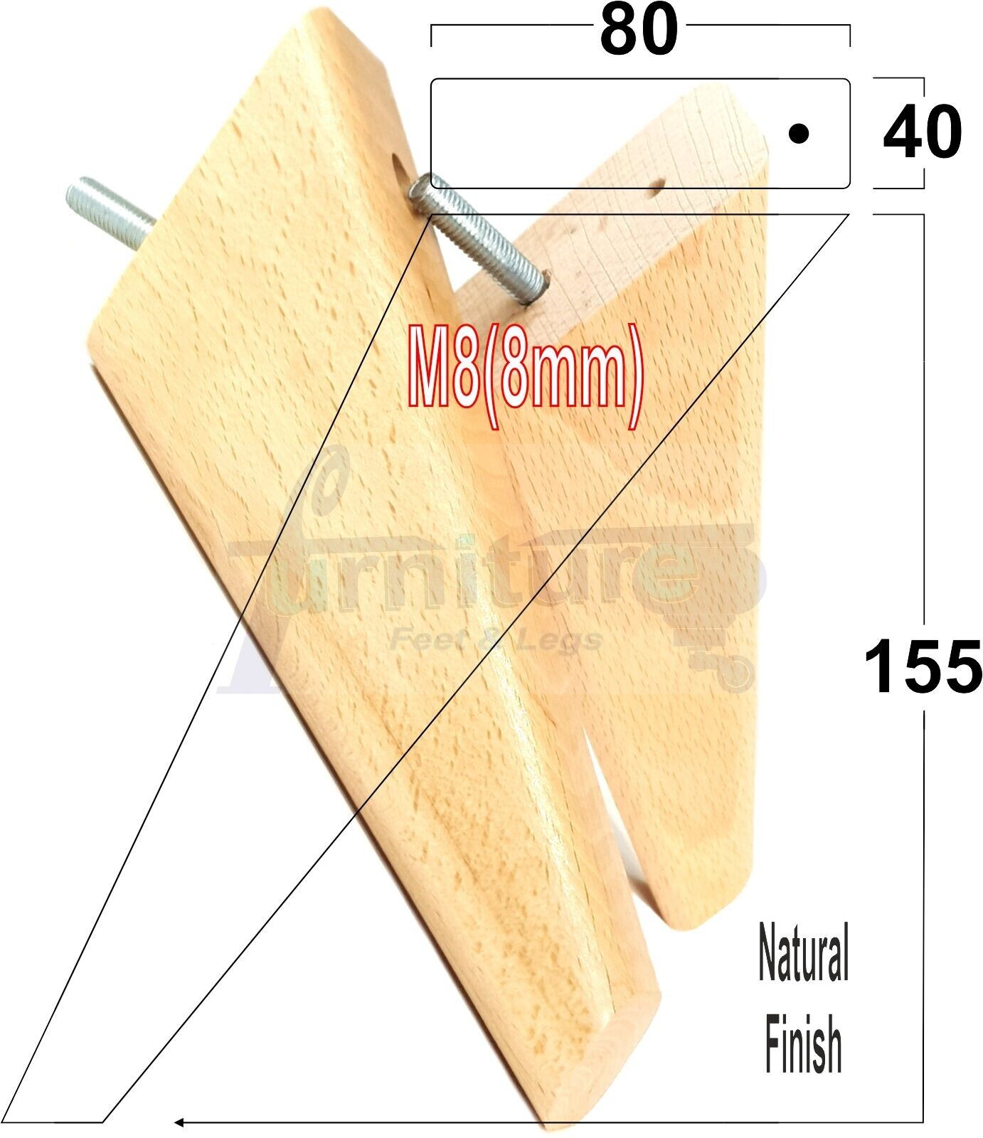 4 Replacement Tapered Feet 155mm High Wood Angled Furniture Legs 6 Inches Tall Chairs Stools Sofa's Beds Settee Cabinets M8