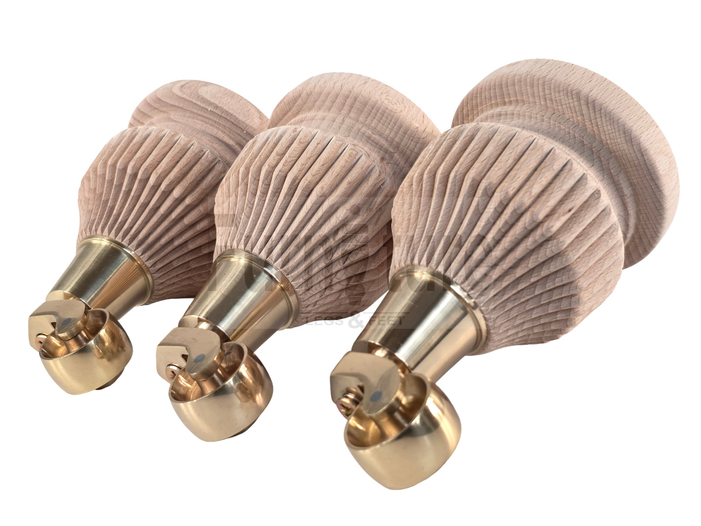 Wood Furniture Legs Replacement Feet 6 Inches with Castors 155mm High M8 Dowl Fixing - Raw Wood