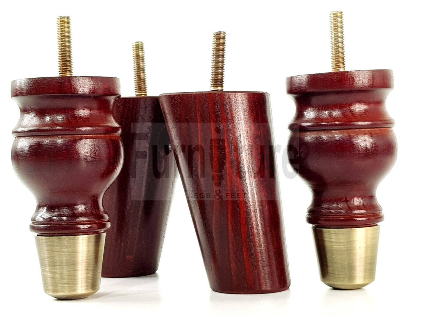 4x Wood Furniture Feet 2 With Brass Slipper Cup M8 Chair Sofa Settee Legs 110mm